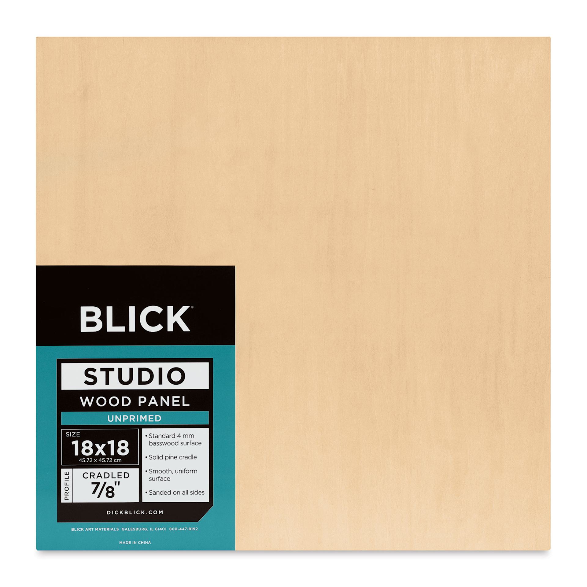 Blick Studio Artists' Wood Panel - Flat Cradle, 18" x 18", 7/8" Cradle, front
