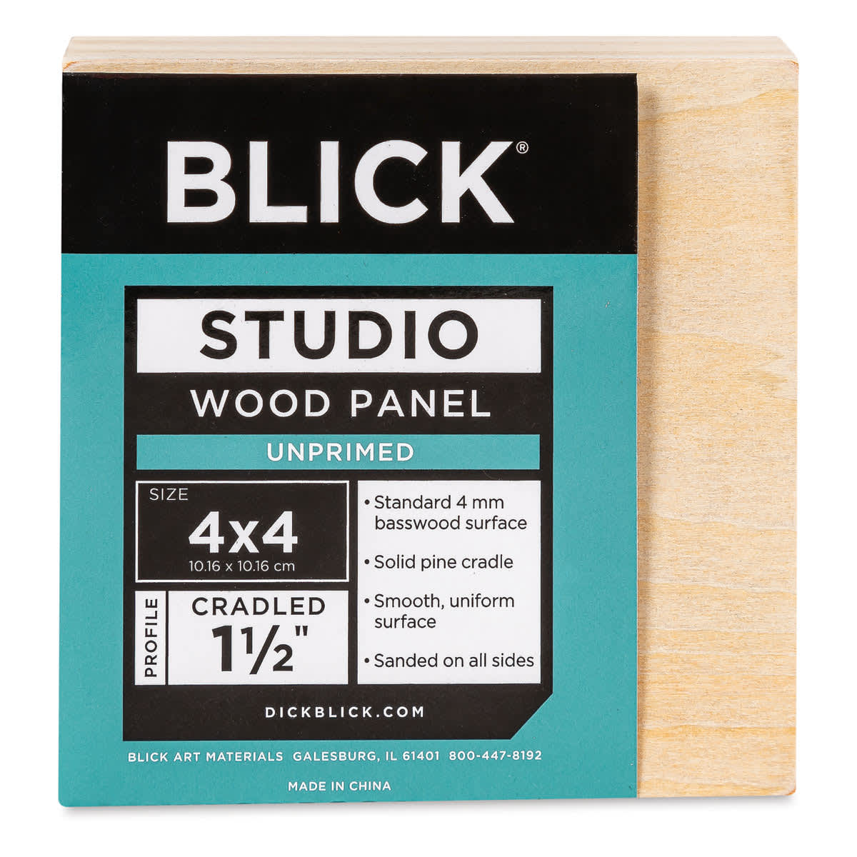Blick Studio Artists' Wood Panel - Gallery Cradle, 4" x 4", 1-1/2" Cradle, front