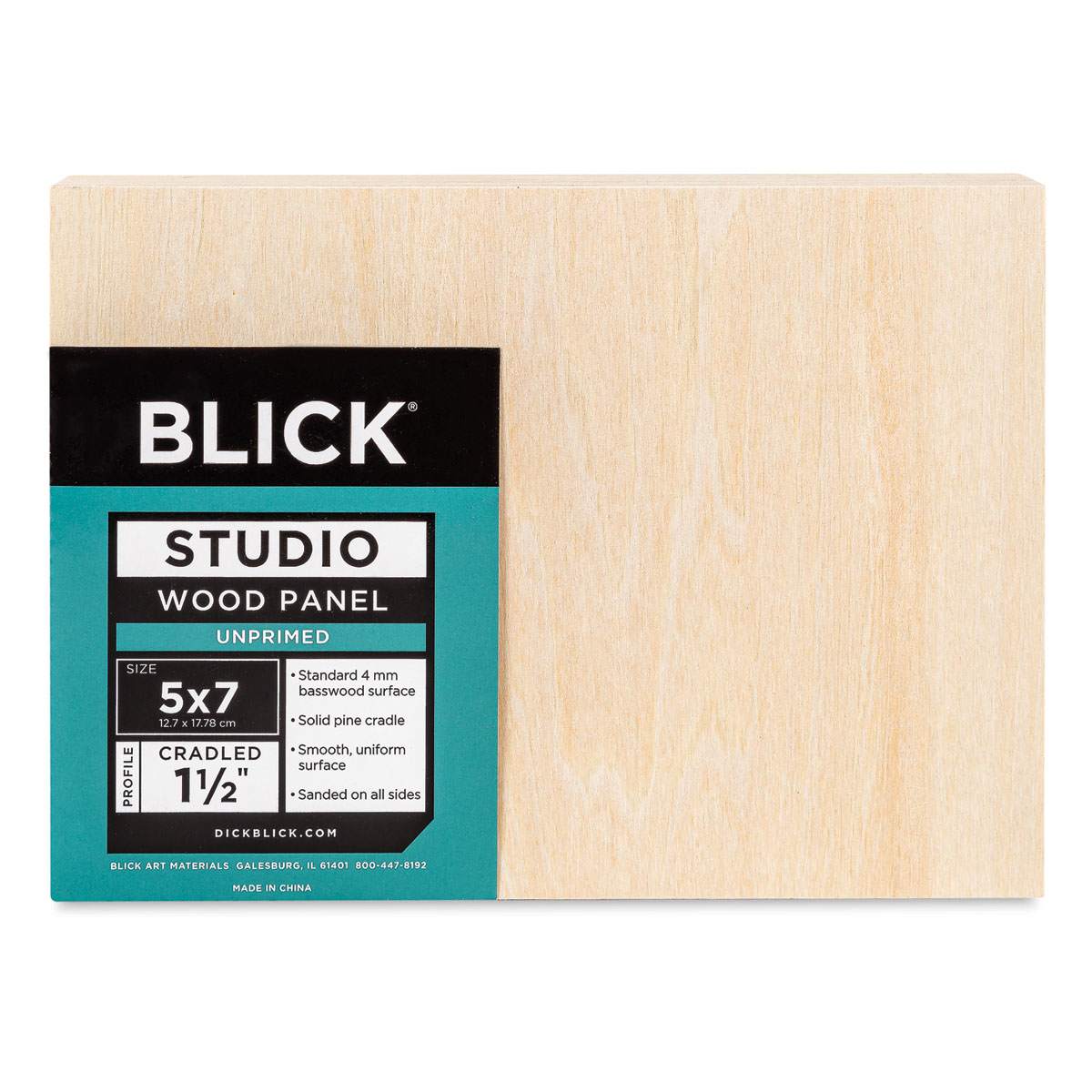 Blick Studio Artists' Wood Panel - Gallery Cradle, 5" x 7", 1-1/2" Cradle, front