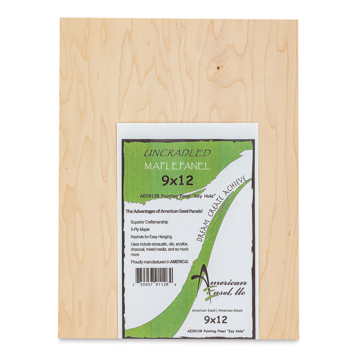 American Easel Maple Panel - 9" x 12", 1/2" Profile, Keyhole front with label