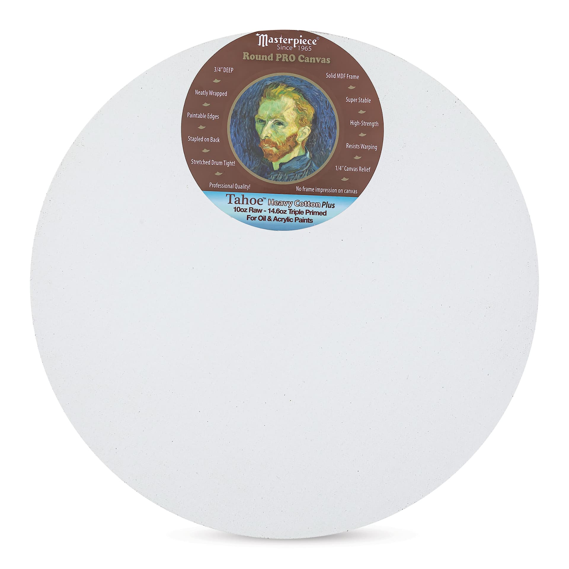 Masterpiece Pro Stretched Round Canvas, 12" Diameter, 3/4" Profile