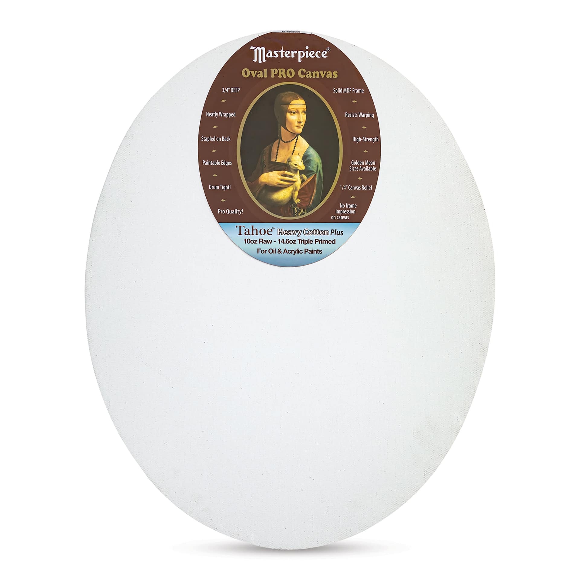 Masterpiece Pro Stretched Oval Canvas - 16" x 20", 3/4" Profile