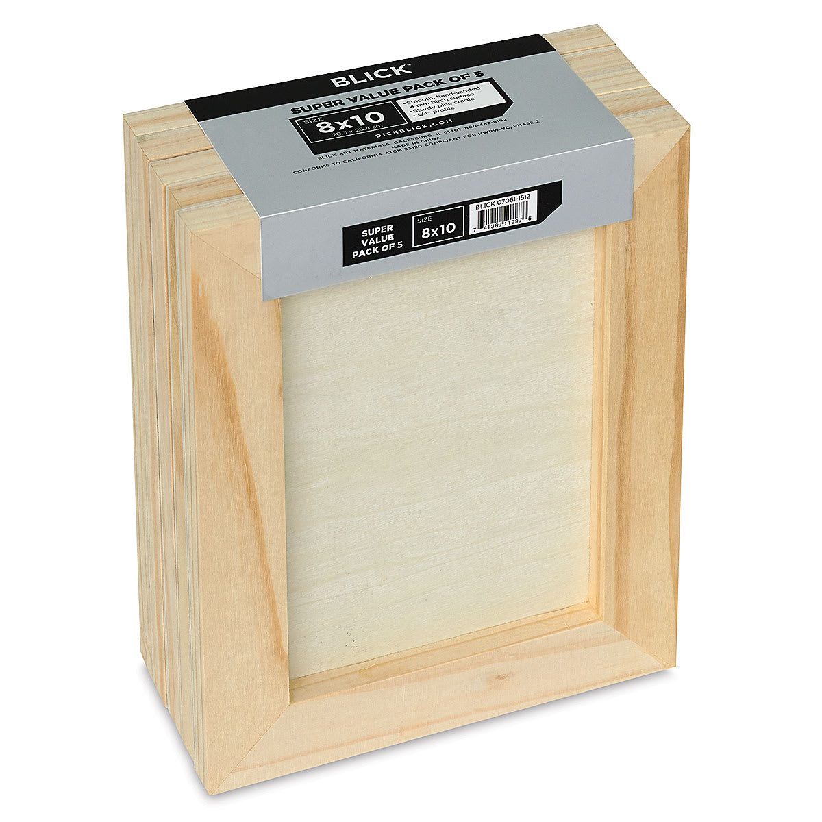 Blick Super Value Wood Panel Pack - 8'' x 10'', Pkg of 5 (Back view)