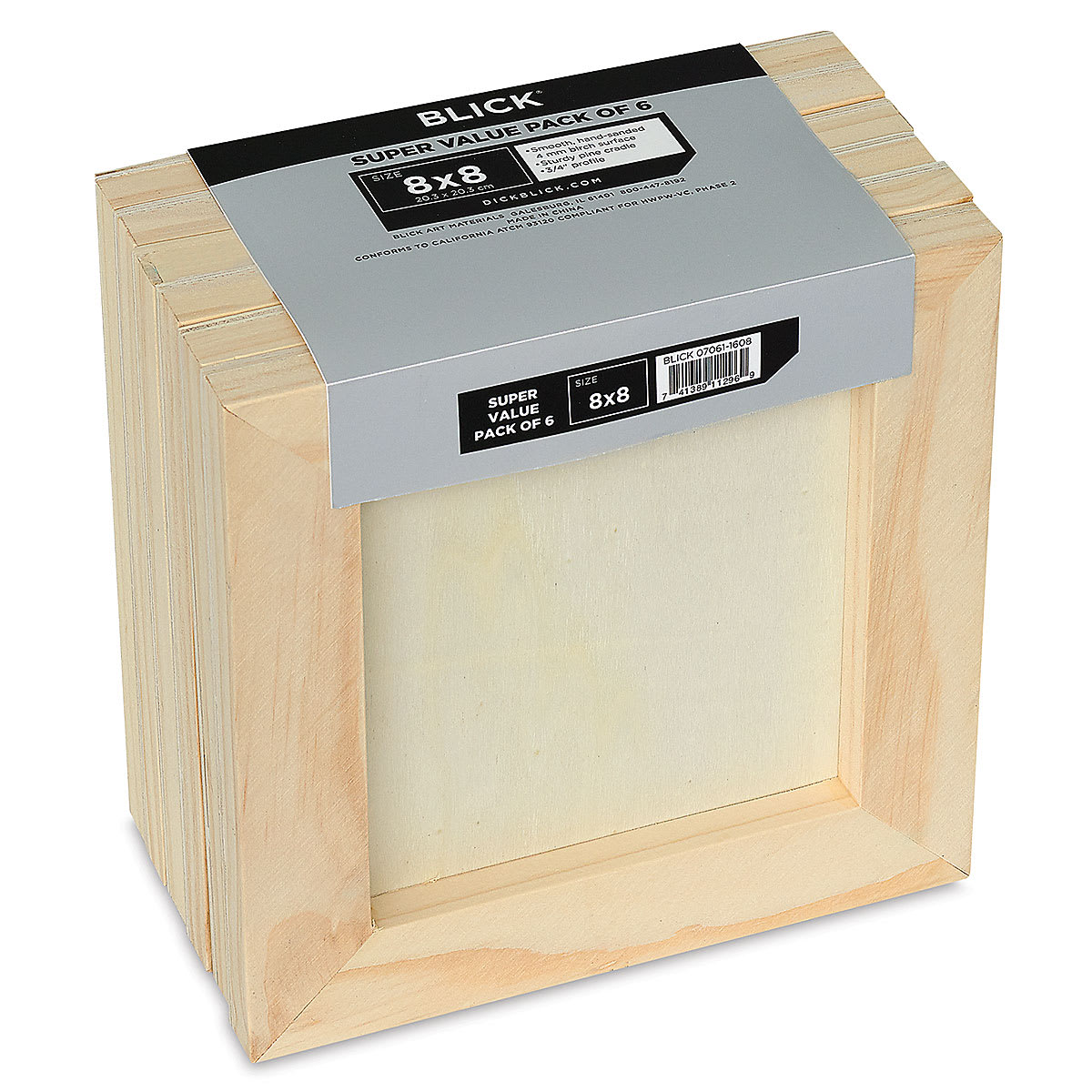Blick Super Value Wood Panel Pack - 8'' x 8'', Pkg of 6 (Back view)