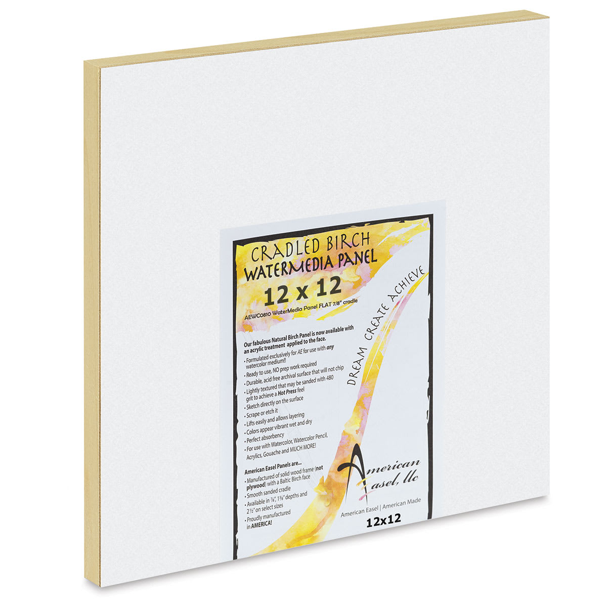 American Easel WaterMedia Panel - 12" x 12", Traditional Profile 7/8"