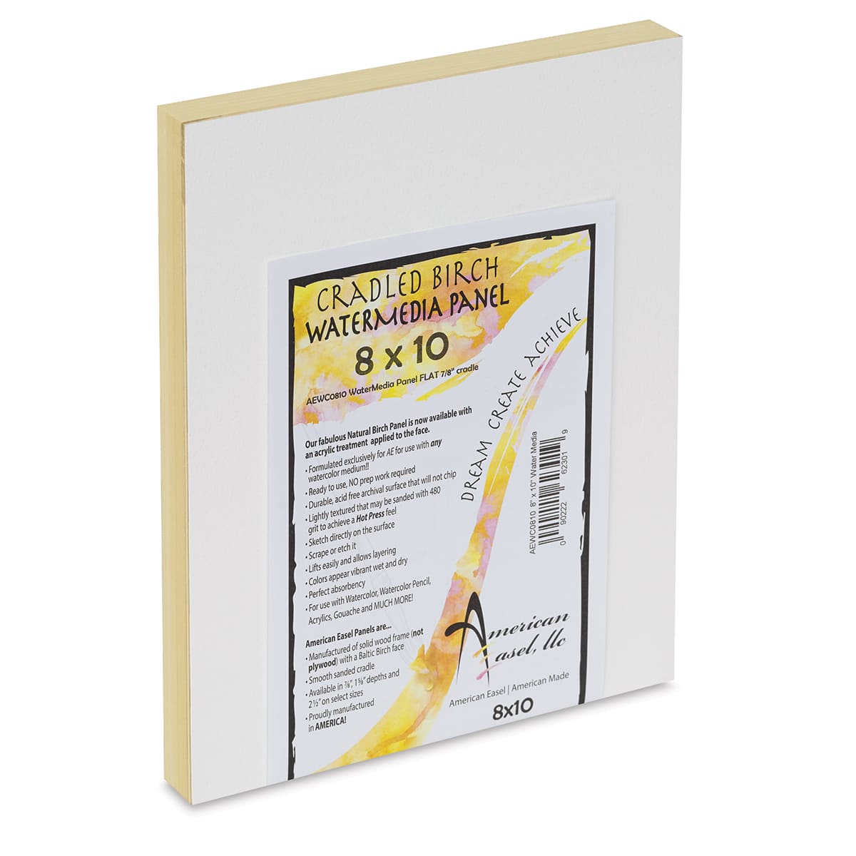 WaterMedia Panels - Angled view of 8" x 10" Panel with label
