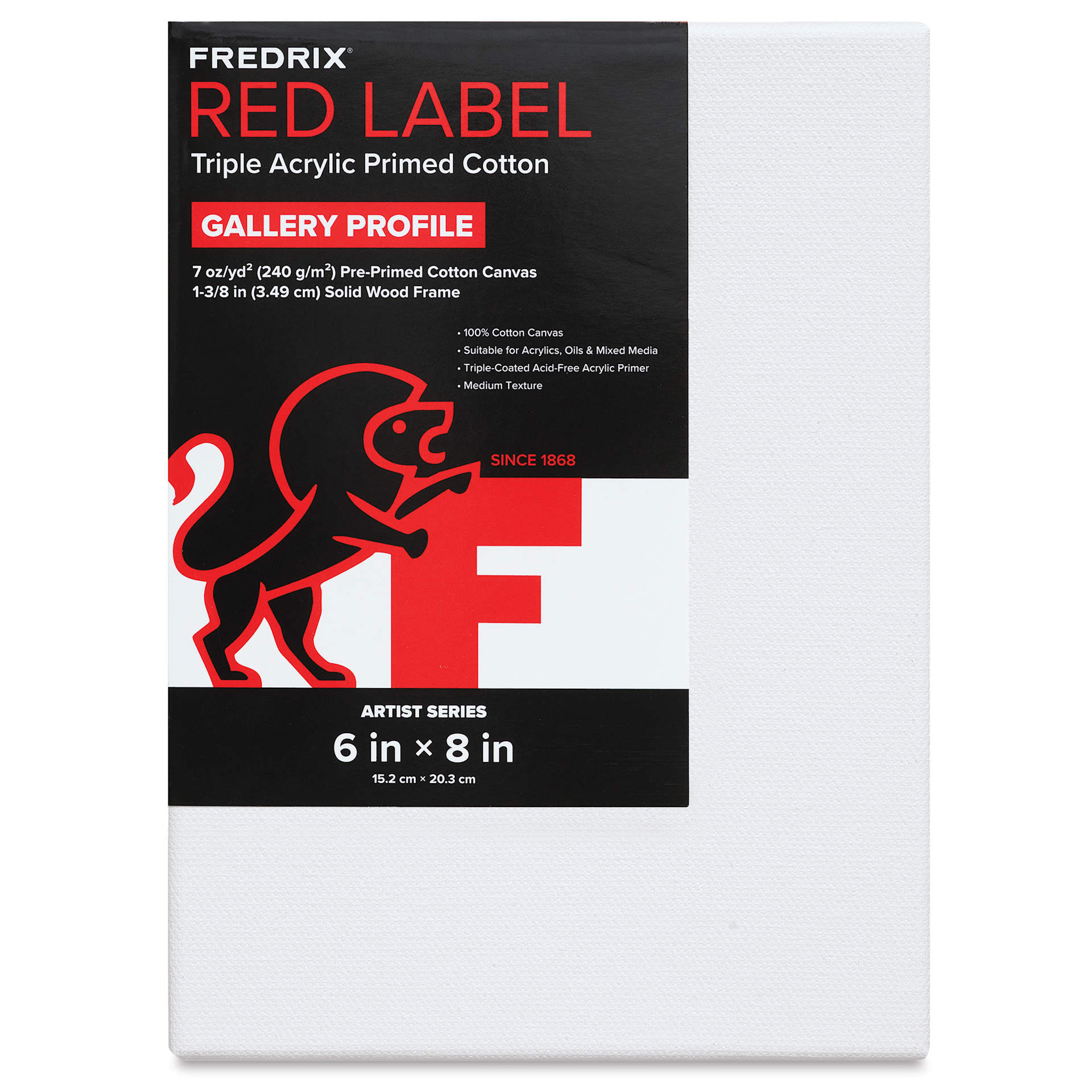 Fredrix Red Label Cotton Canvas - 6" x 8", Gallerywrap, front of packaging
