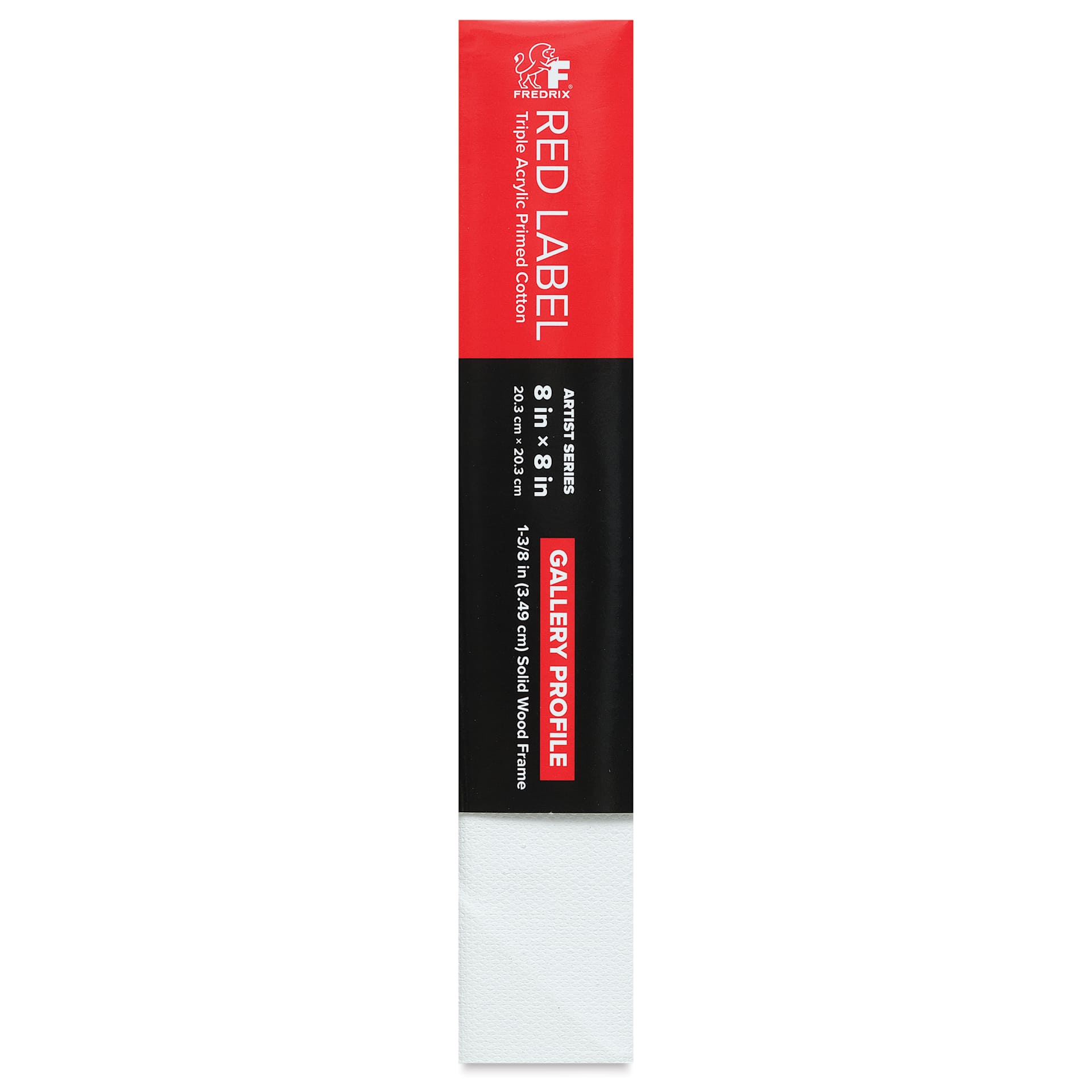 Fredrix Red Label Cotton Canvas - 8" x 8", Gallerywrap, side of packaging