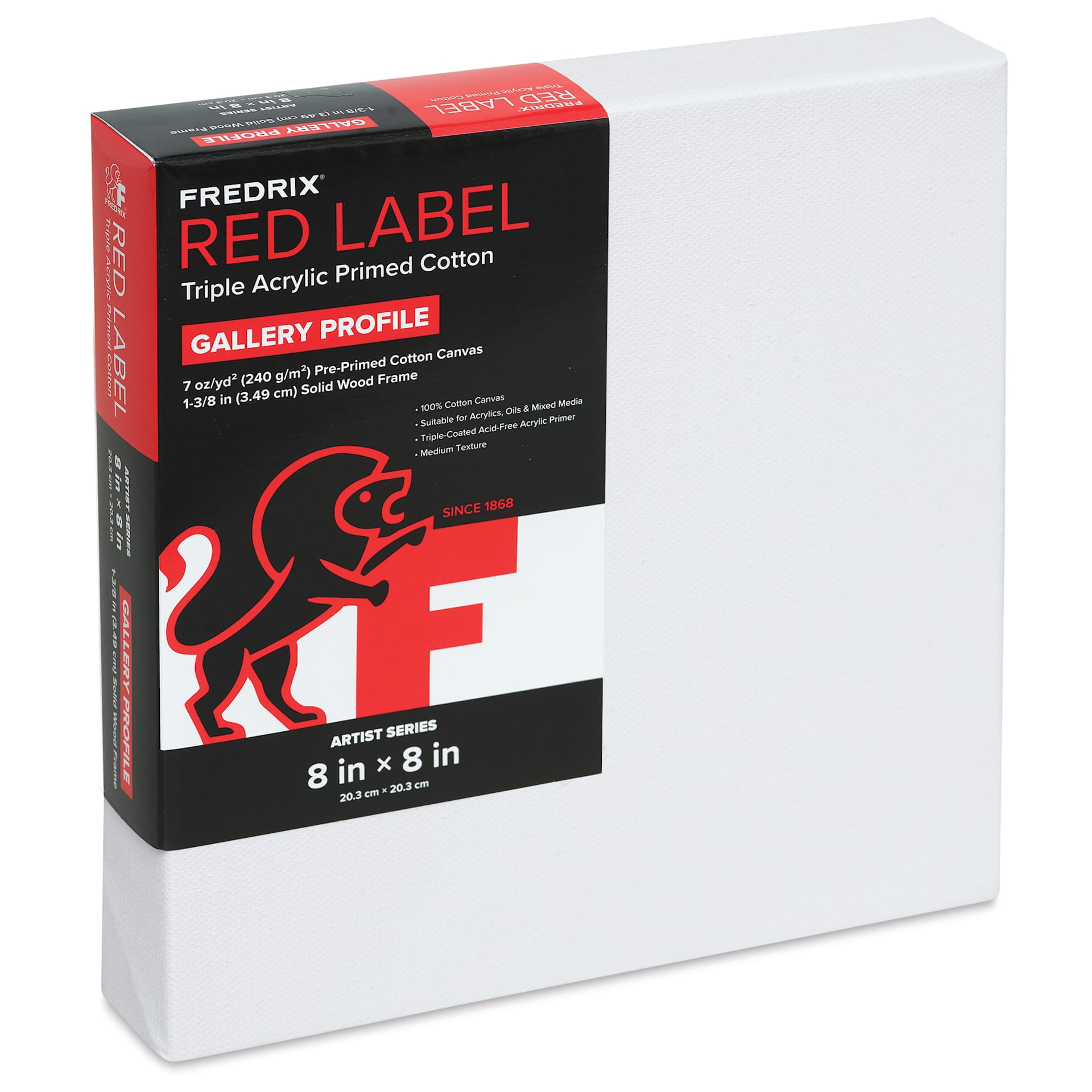 Fredrix Red Label Cotton Canvas - 8" x 8", Gallerywrap, packaging