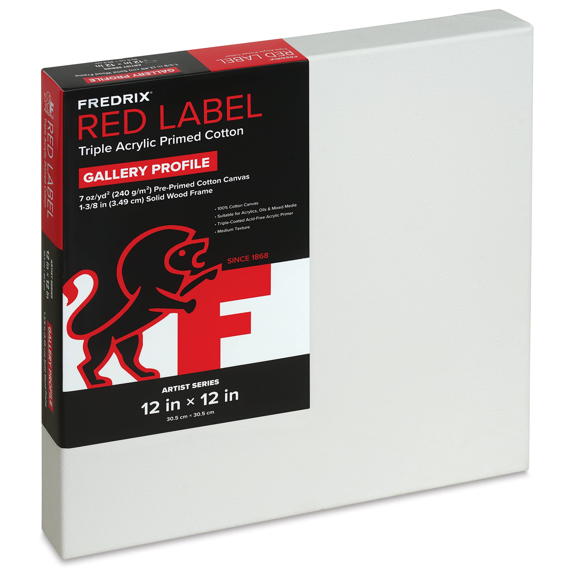Fredrix Red Label Cotton Canvas - 12" x 12", Gallerywrap, packaging