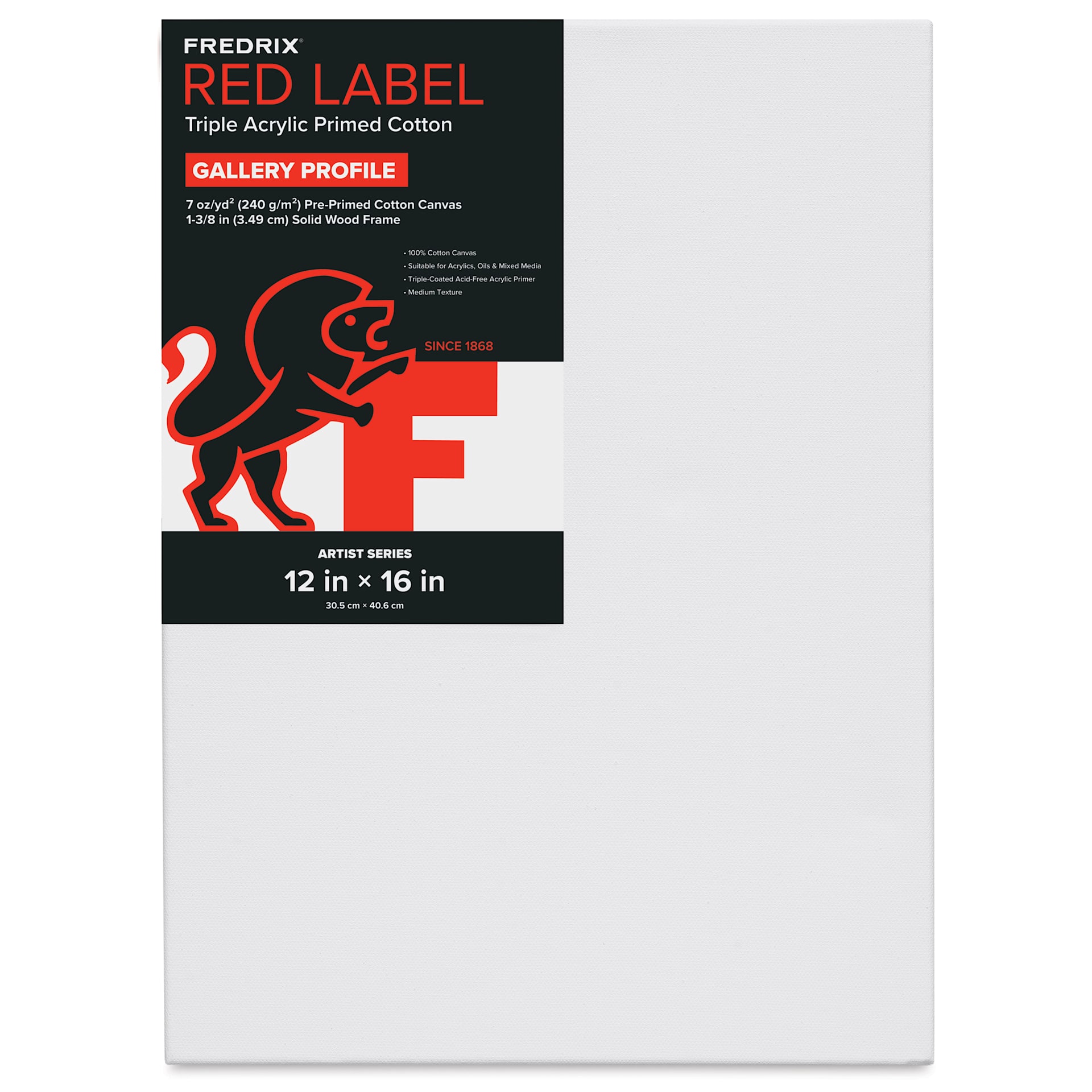 Fredrix Red Label Cotton Canvas - 12" x 16", Gallerywrap, front of packaging