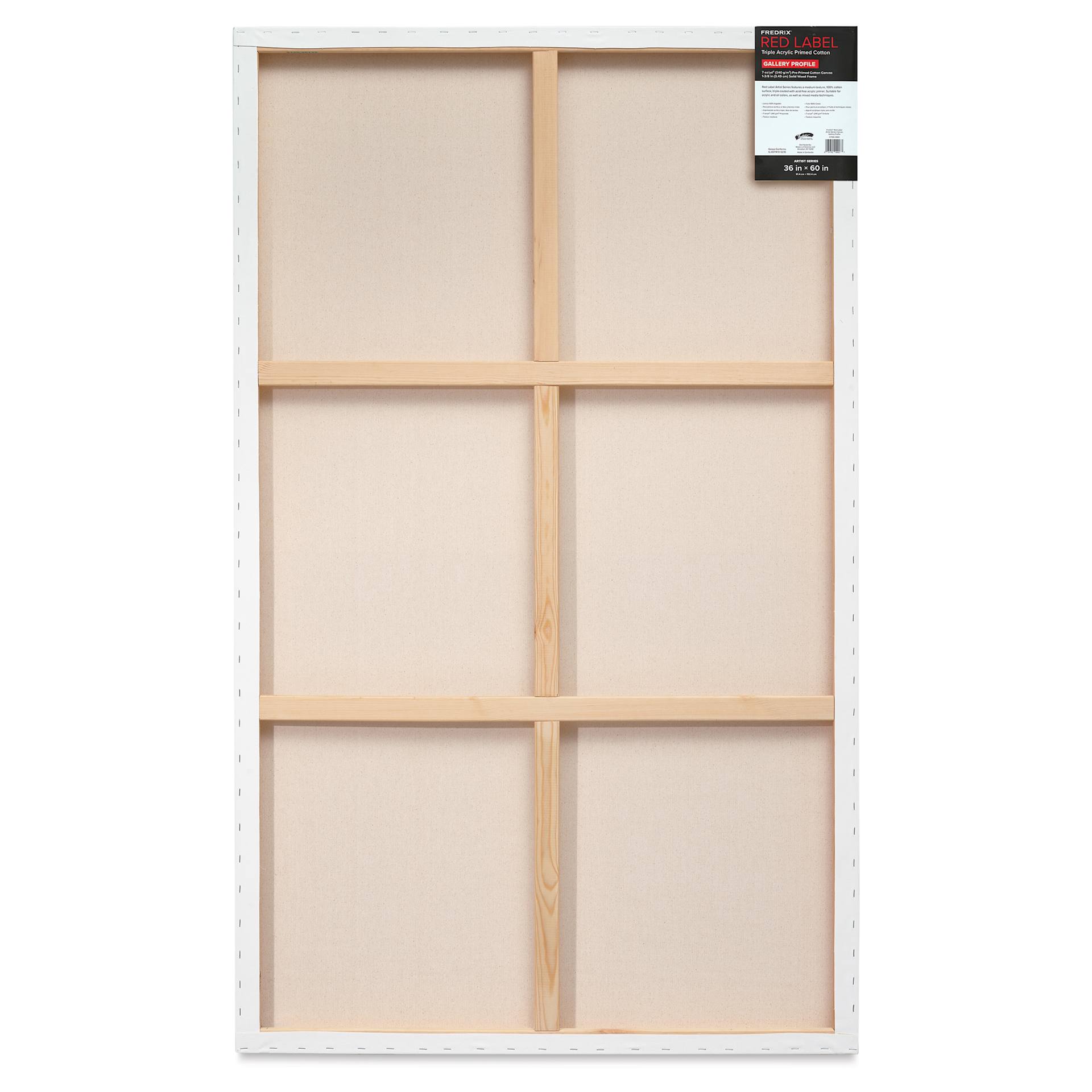 Fredrix Red Label Cotton Canvas - 36" x 60", Gallerywrap, back of packaging