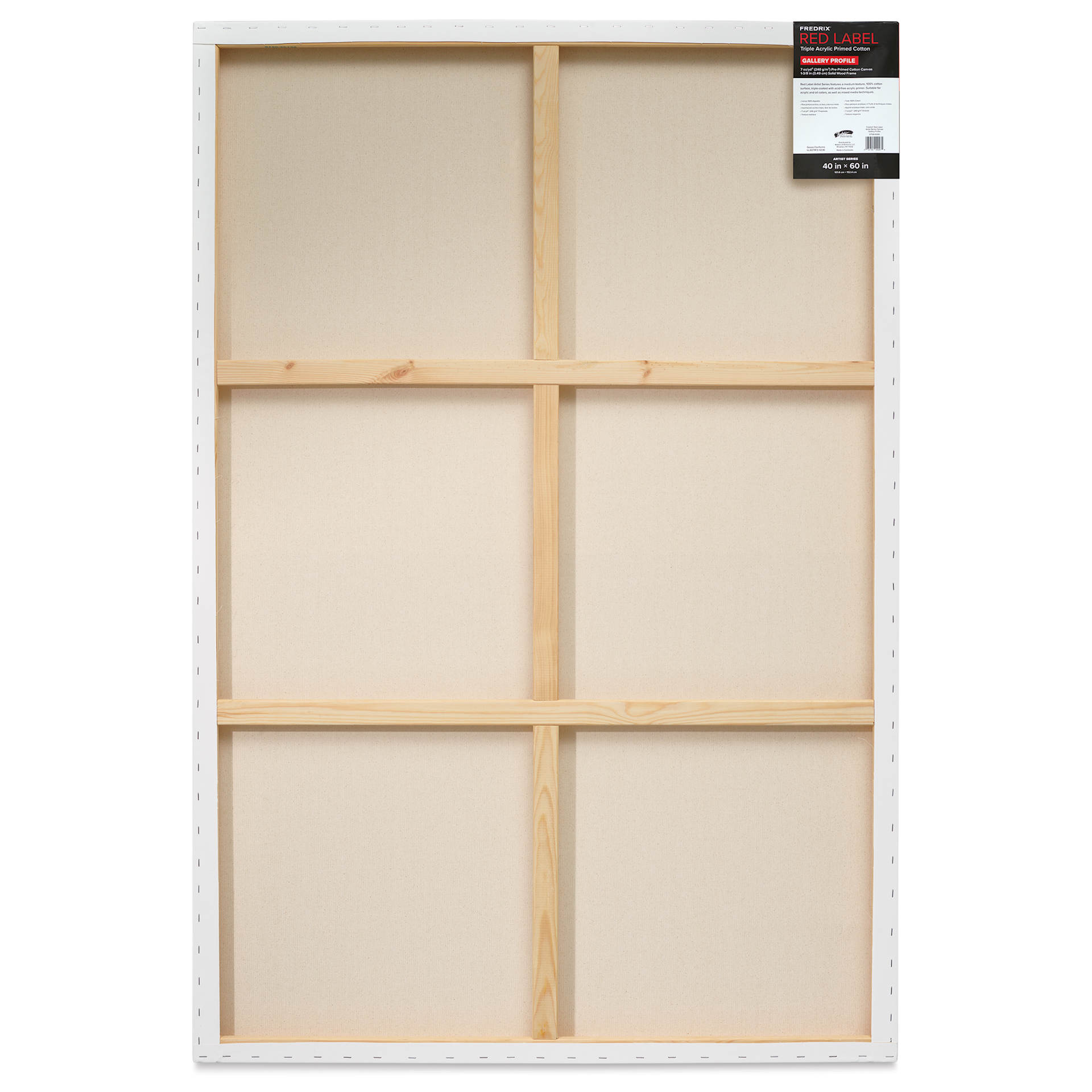 Fredrix Red Label Cotton Canvas - 40" x 60", Gallerywrap, back of packaging