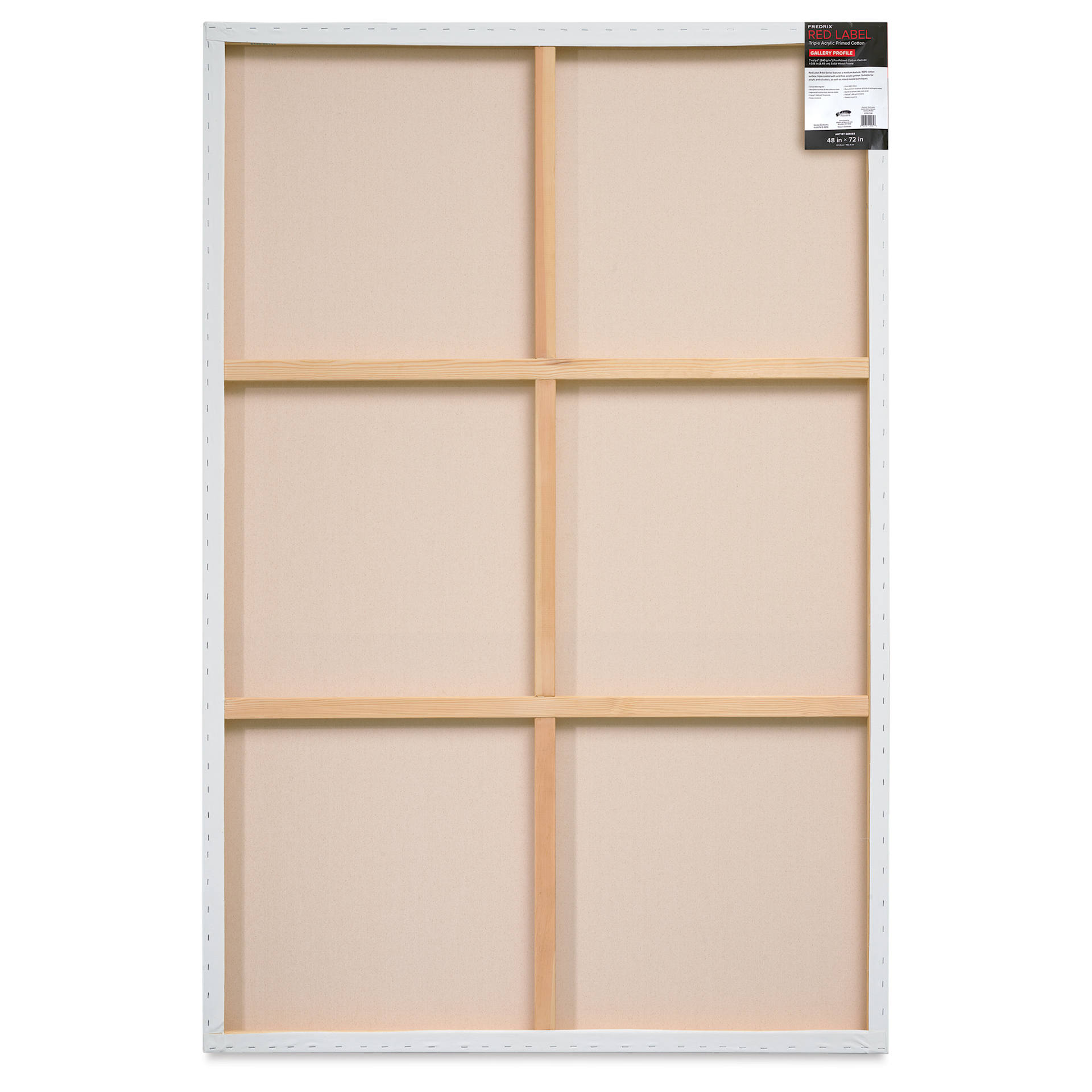 Fredrix Red Label Cotton Canvas - 48" x 72", Gallerywrap, back of packaging