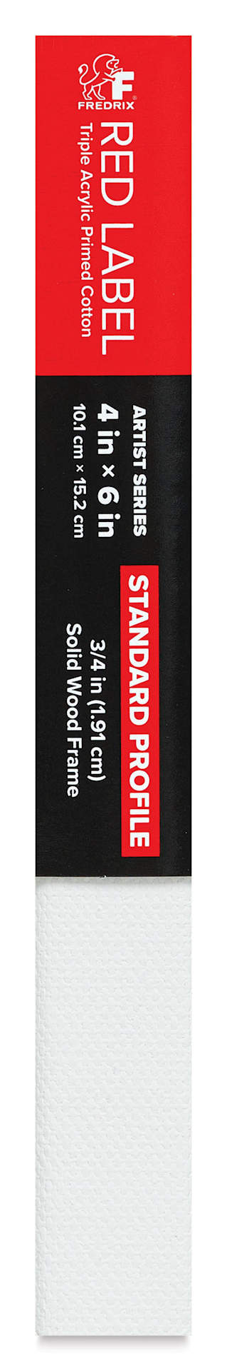 Fredrix Red Label Cotton Canvas - 4" x 6", 3/4" Profile, side of packaging