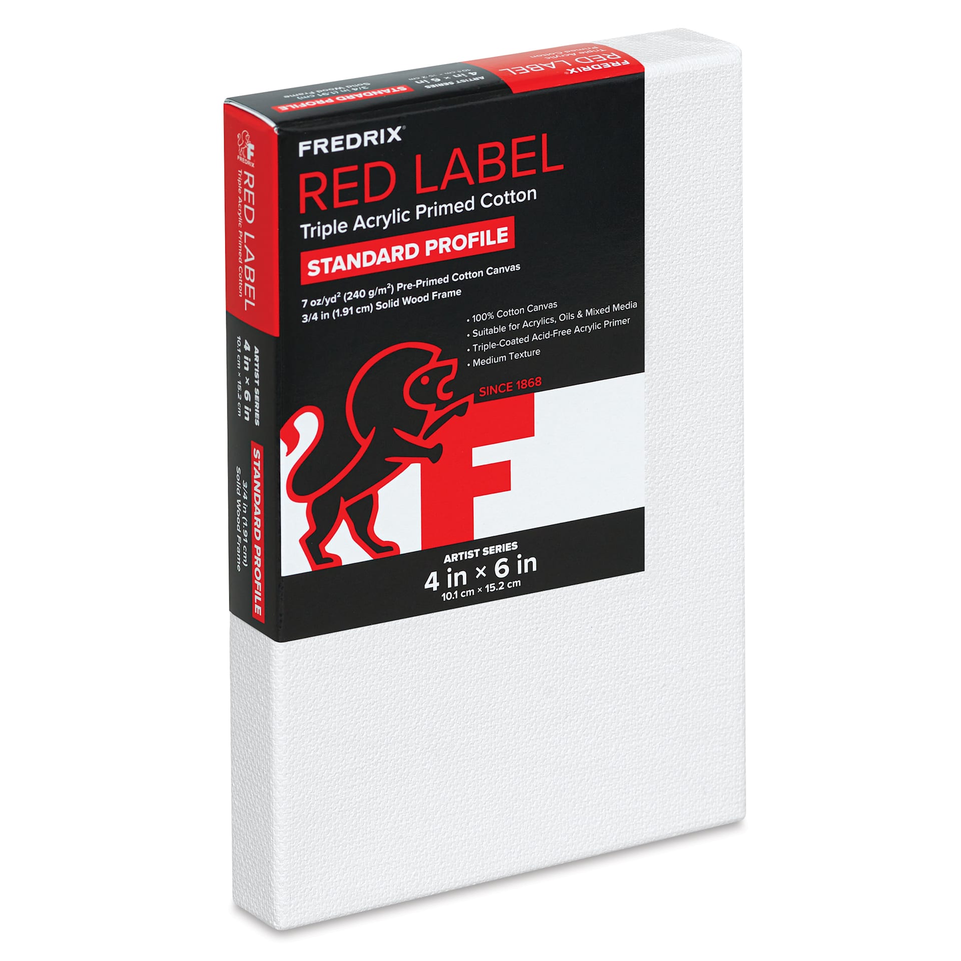 Fredrix Red Label Cotton Canvas - 4" x 6", 3/4" Profile, packaging
