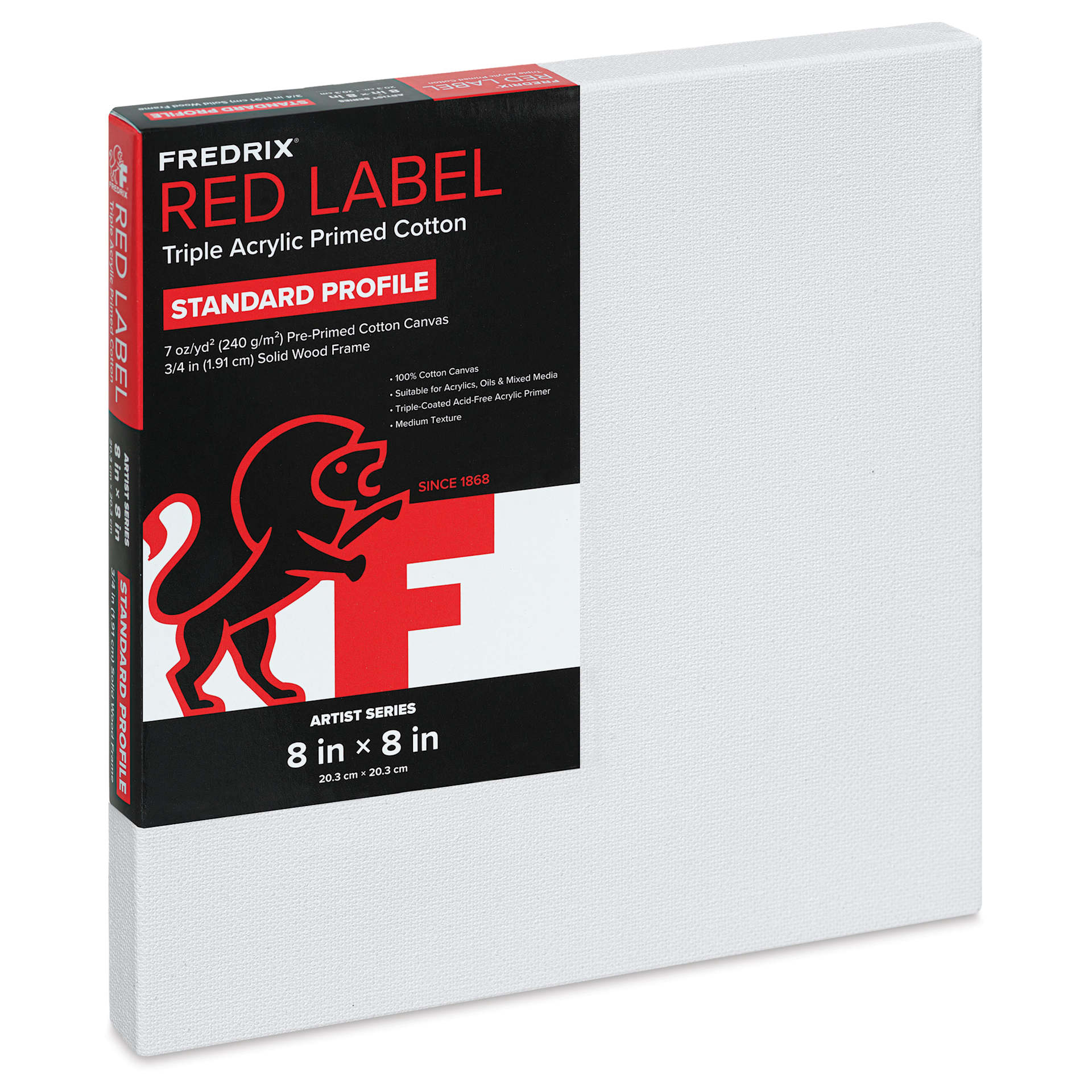 Fredrix Red Label Cotton Canvas - 8" x 8", 3/4" Profile, packaging