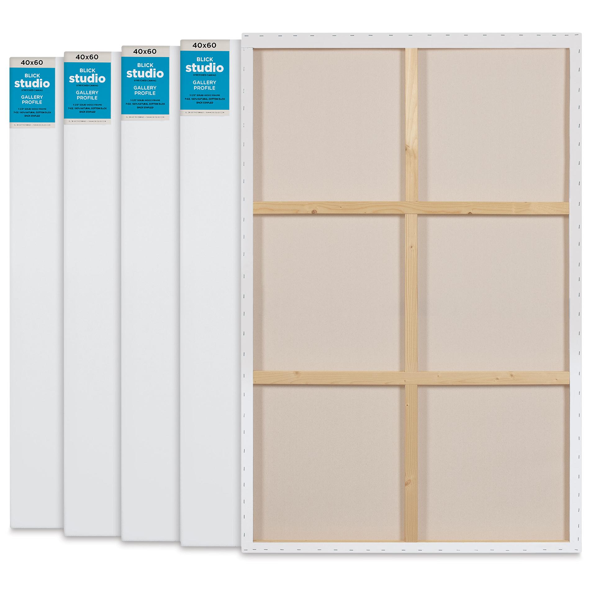 Blick Studio Stretched Cotton Canvas - Gallery Profile, 40" x 60", Pkg of 5, back of canvases