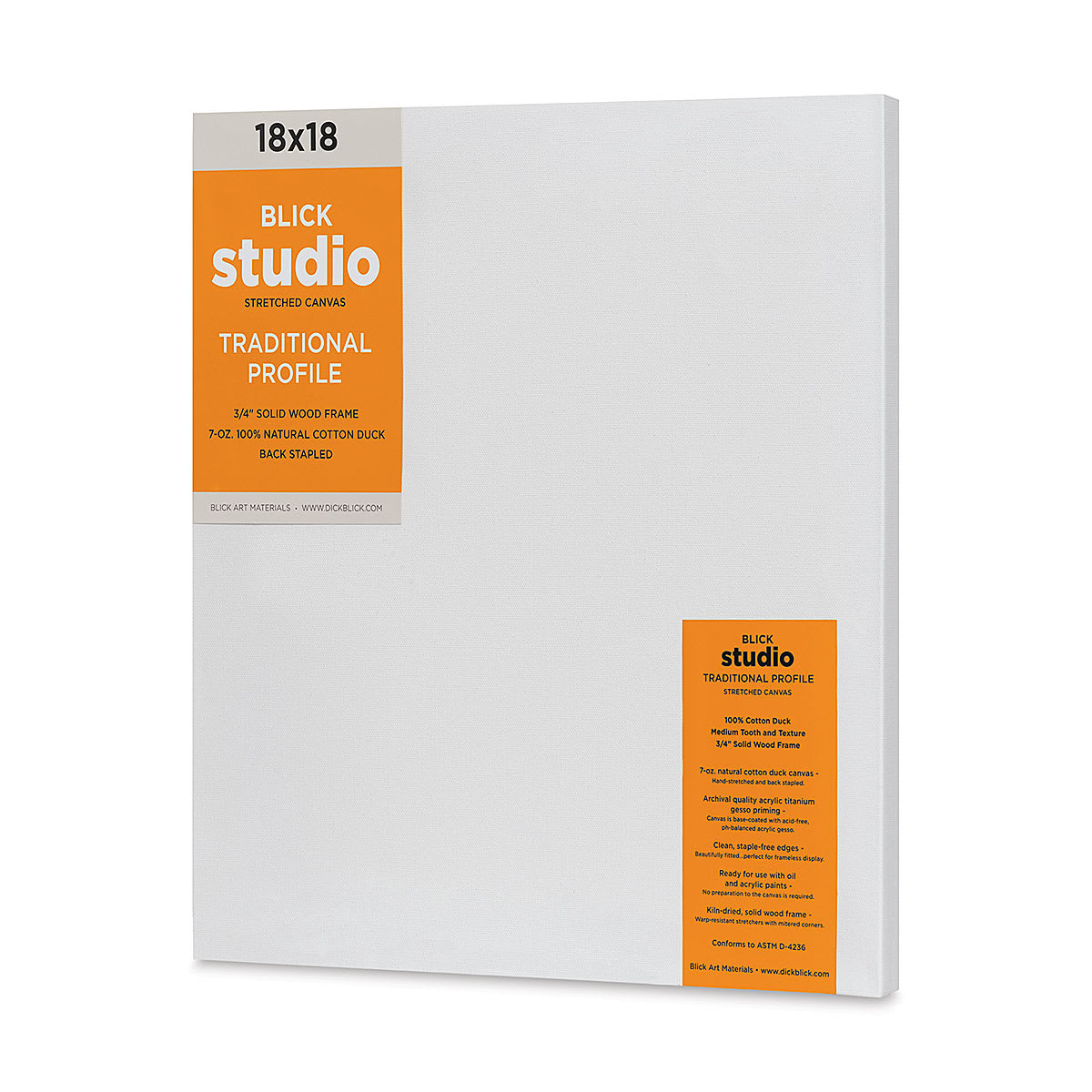 BBlick Studio Stretched Cotton Canvas - Traditional Profile, 18" x 18" (side view)