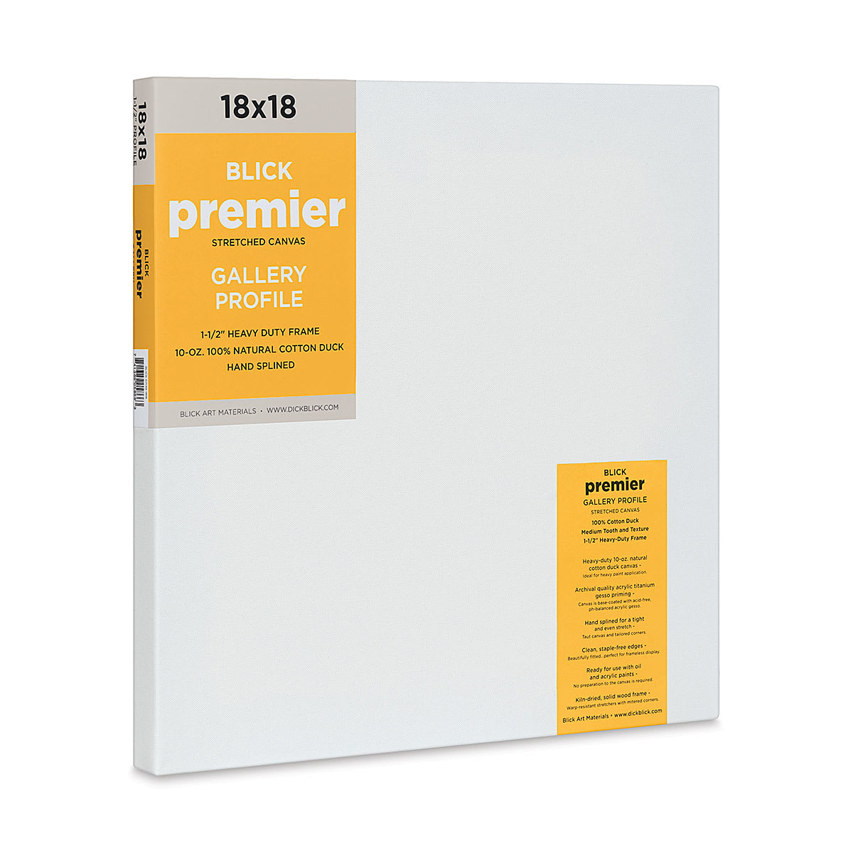 Blick Premier Stretched Cotton Canvas - Gallery Profile, Splined, 18" x  18" (side view)