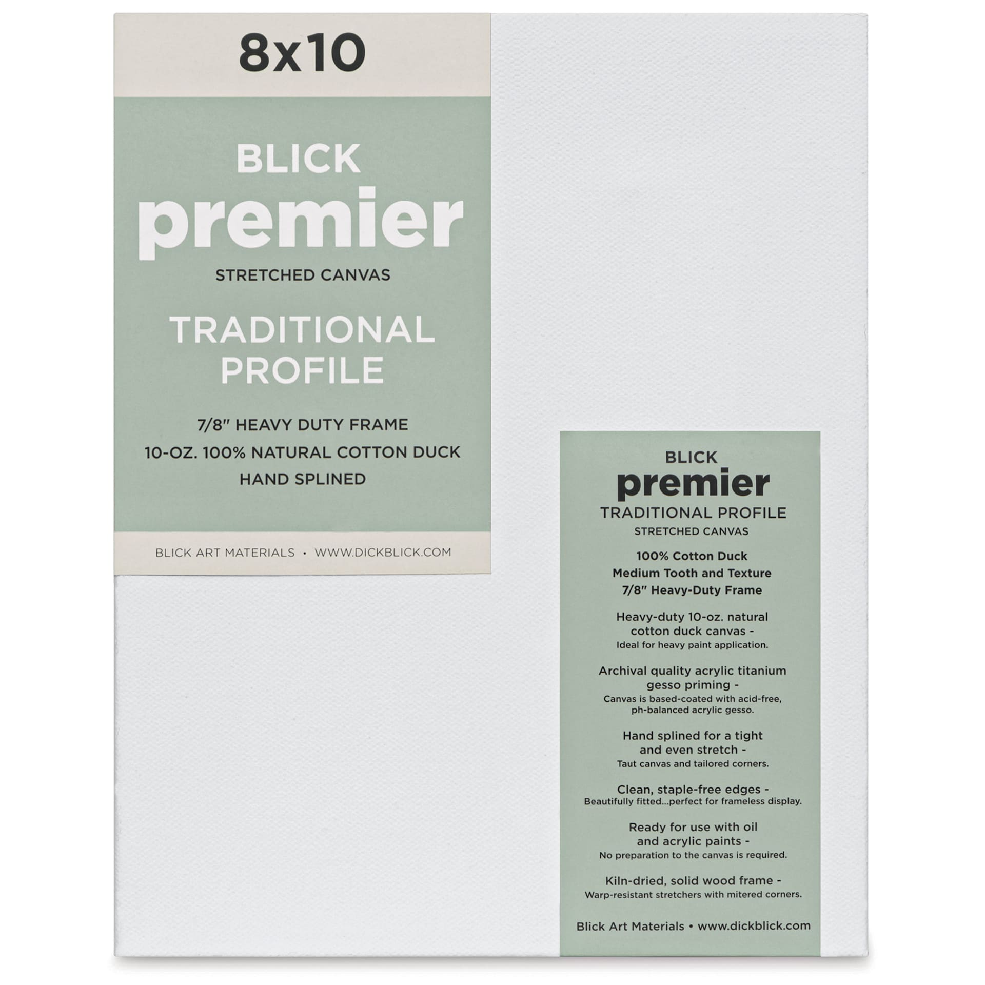 Blick Premier Stretched Cotton Canvas - Traditional Profile, Splined, 8" x 10", front