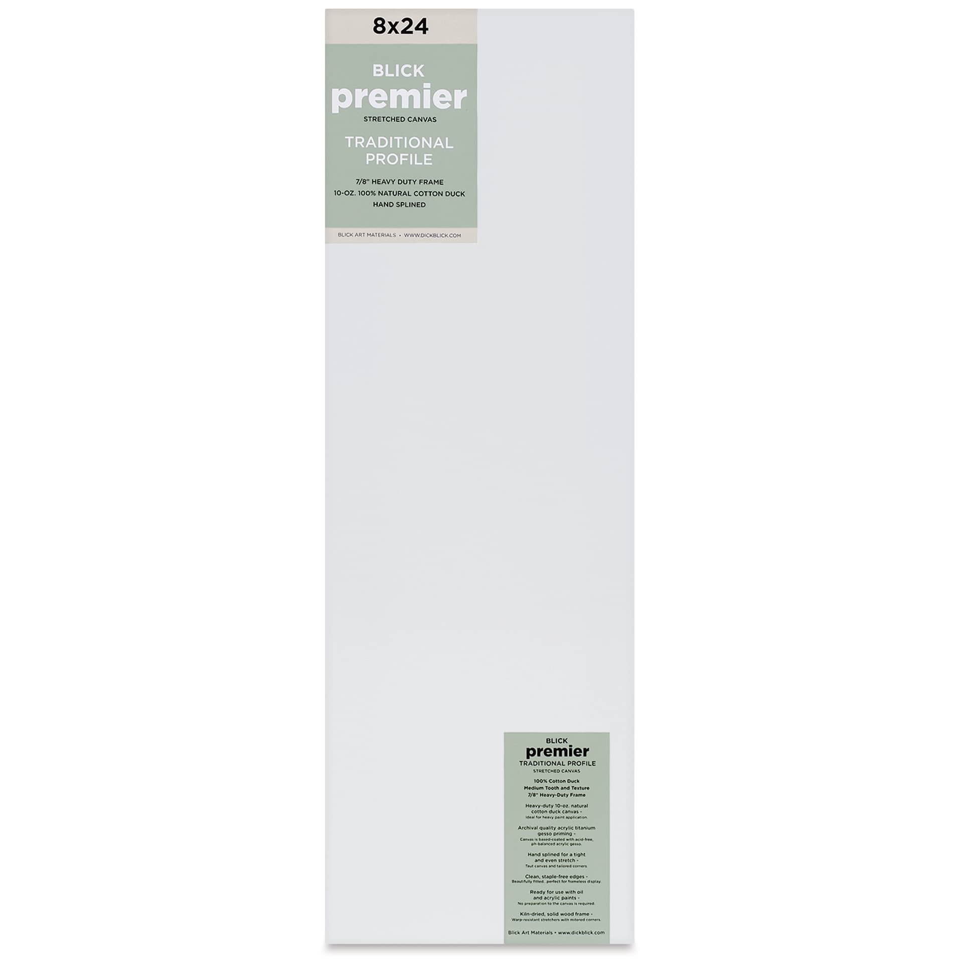 Blick Premier Stretched Cotton Canvas - Traditional Profile, Splined, 8" x 24", front