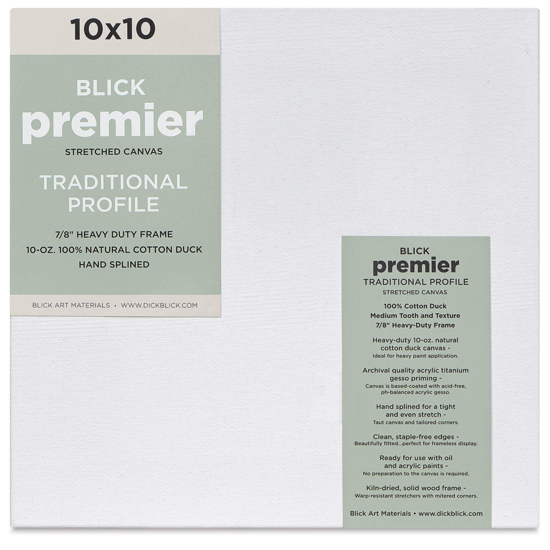 Blick Premier Stretched Cotton Canvas - Traditional Profile, Splined, 10" x 10", front