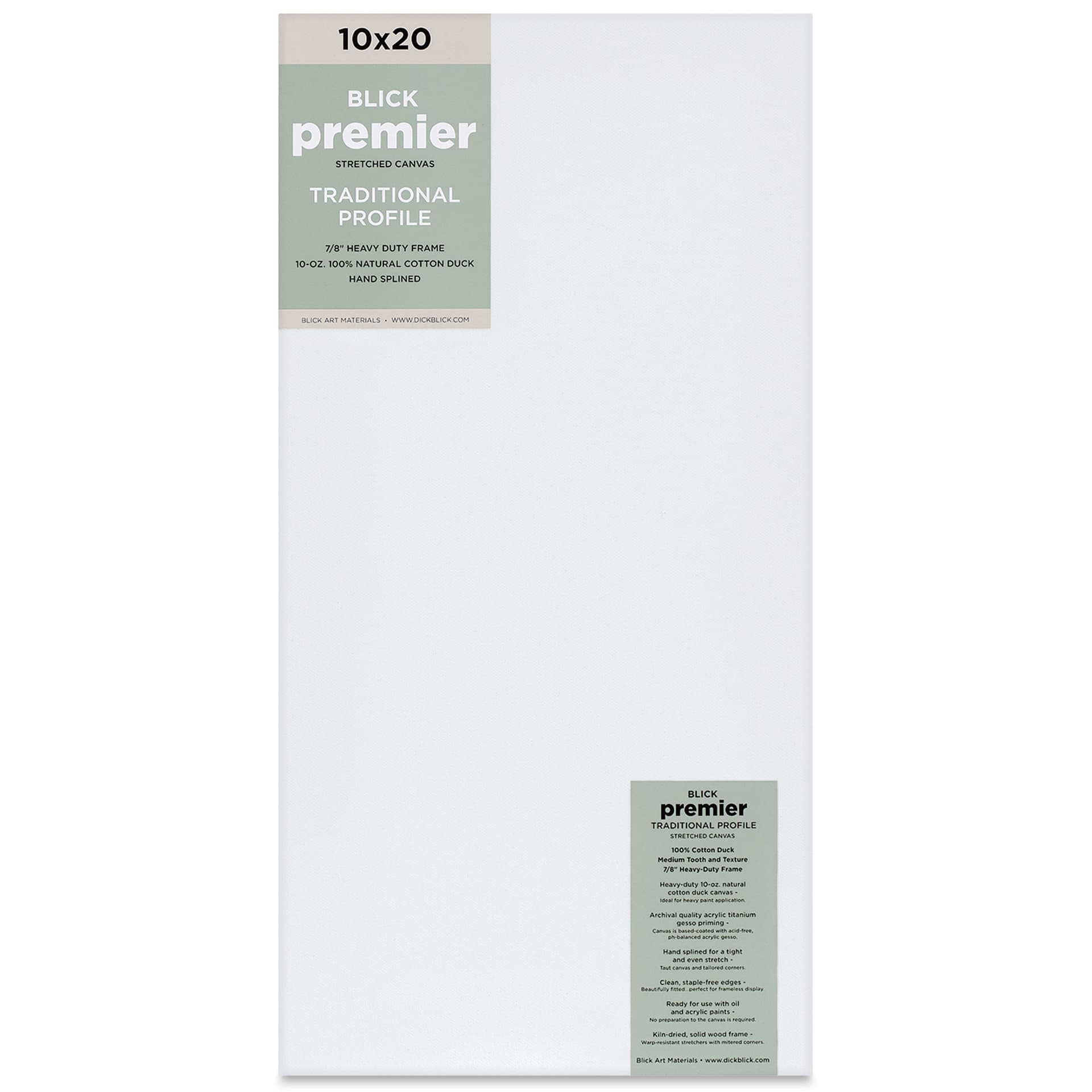 Blick Premier Stretched Cotton Canvas - Traditional Profile, Splined, 10" x 20", front