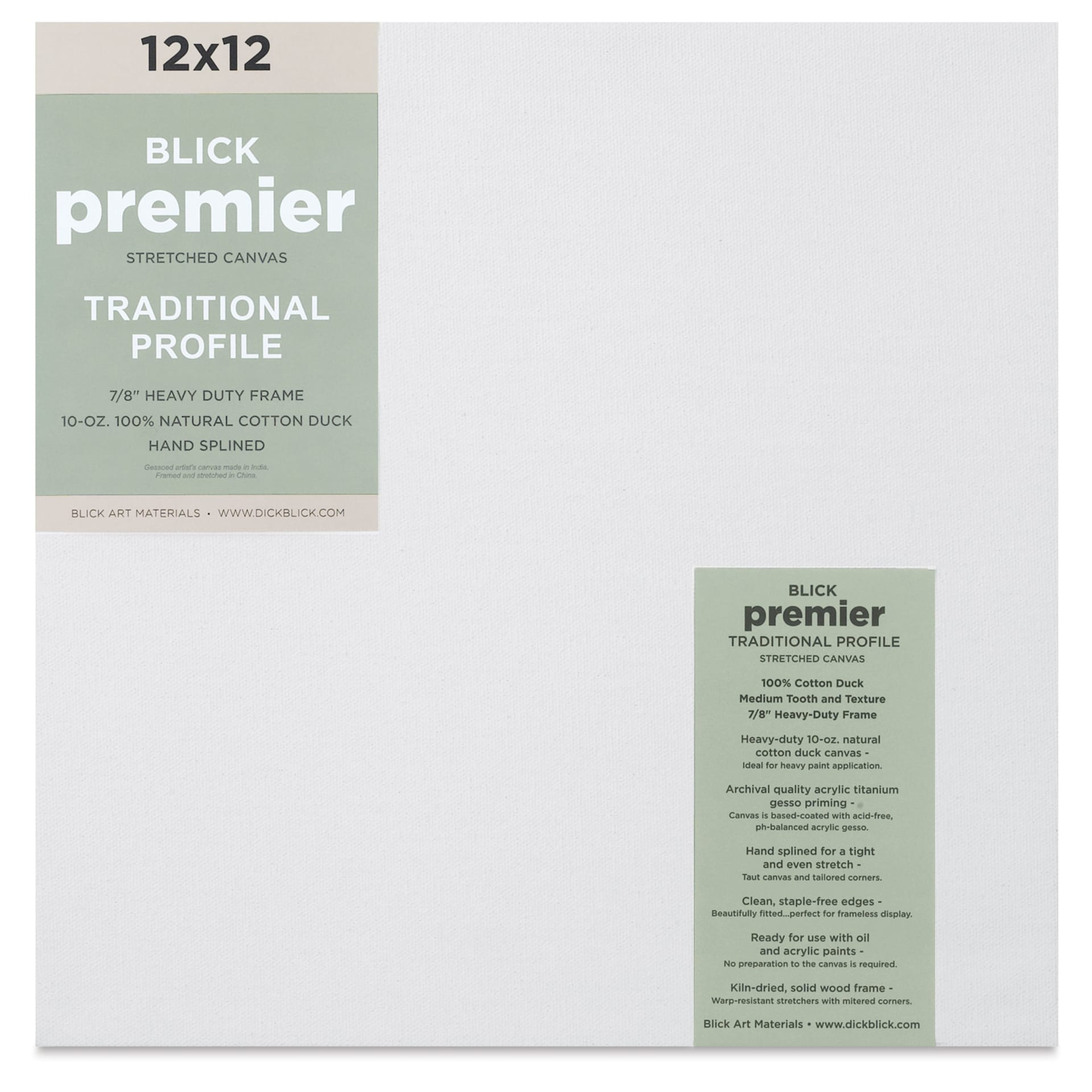 Blick Premier Stretched Cotton Canvas - Traditional Profile, Splined, 12" x 12", front
