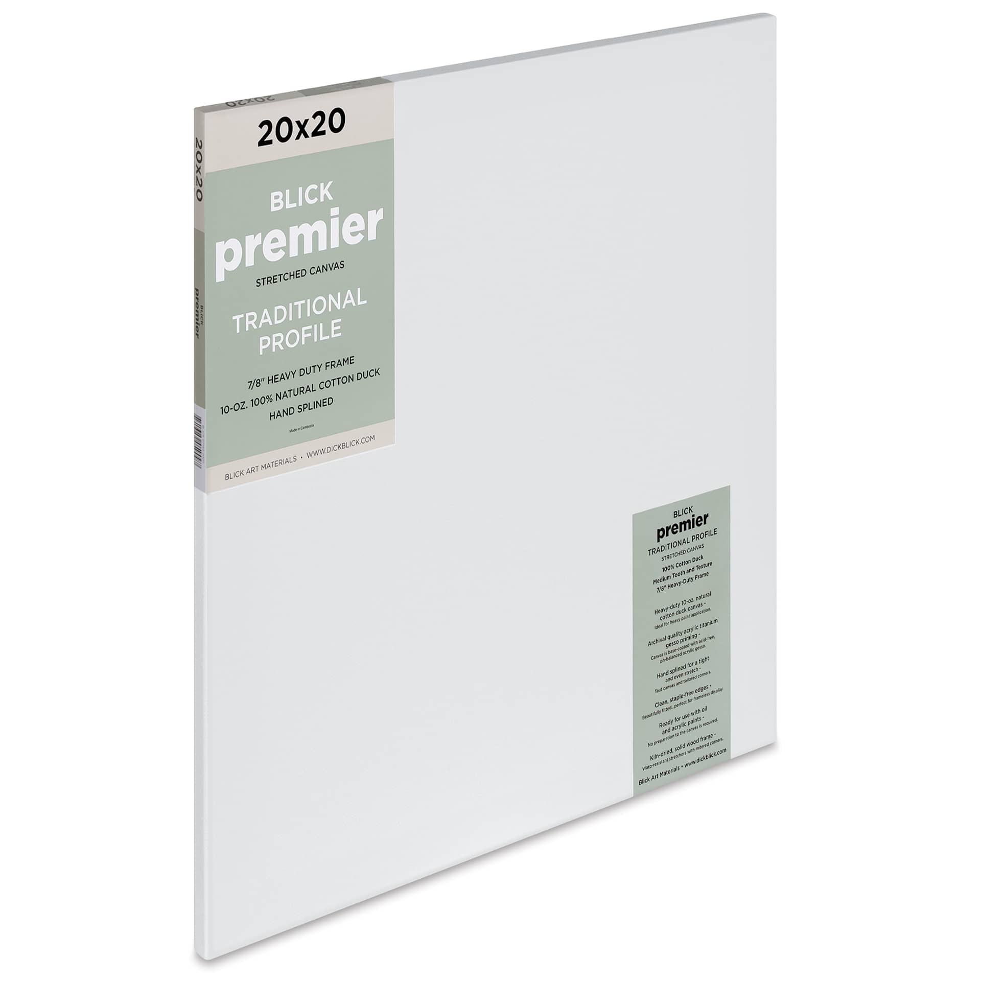 Blick Premier Stretched Cotton Canvas - Traditional Profile, Splined, 20" x 20"