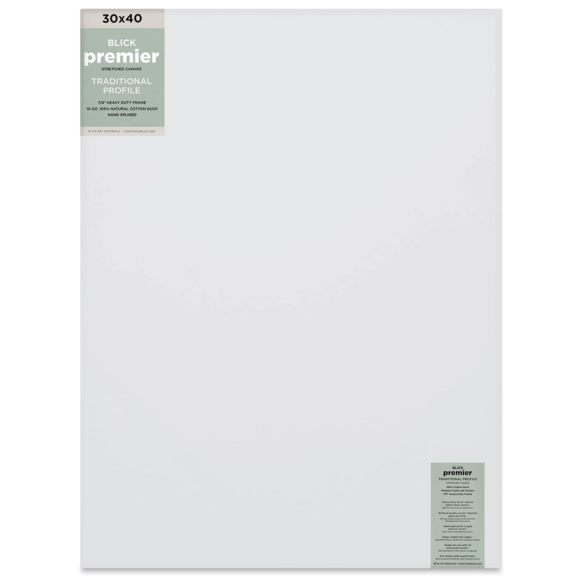 Blick Premier Stretched Cotton Canvas - Traditional Profile, Splined, 30" x 40", front