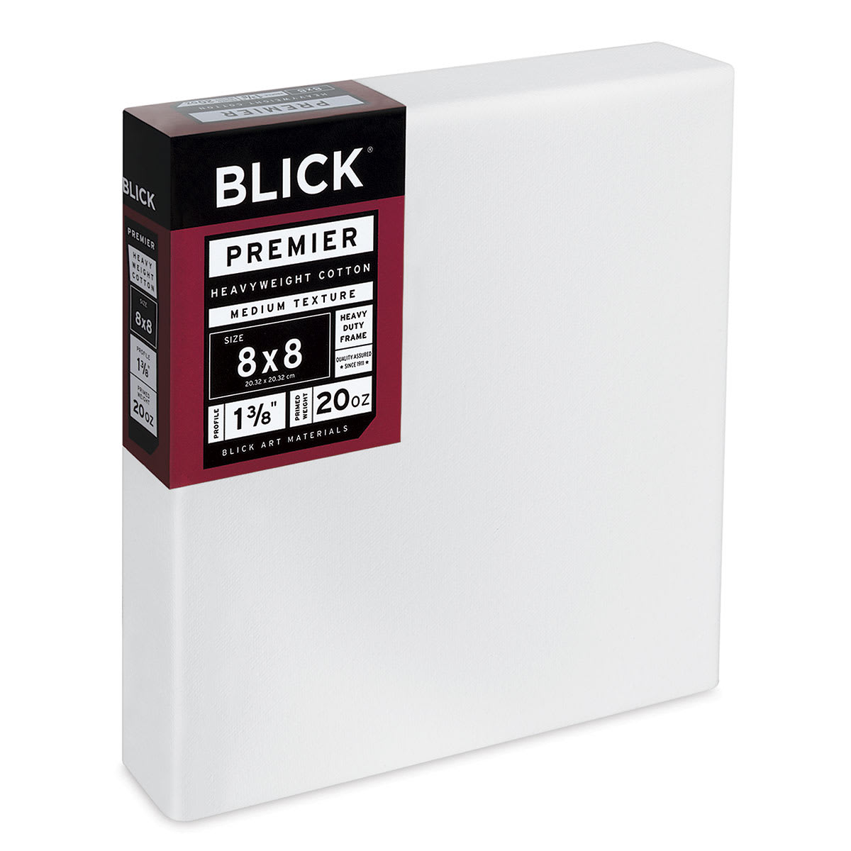 Blick Premier Heavyweight Stretched Cotton Canvas - 8" x 8", 1-3/8" Profile side view