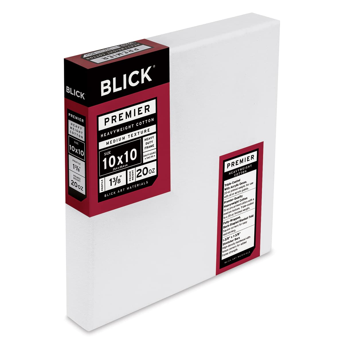 Blick Premier Heavyweight Stretched Cotton Canvas - 10" x 10", 1-3/8" Profile side view