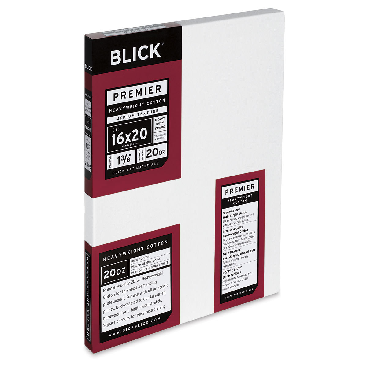 Blick Premier Heavyweight Stretched Cotton Canvas - 16" x 20", 1-3/8" Profile side view