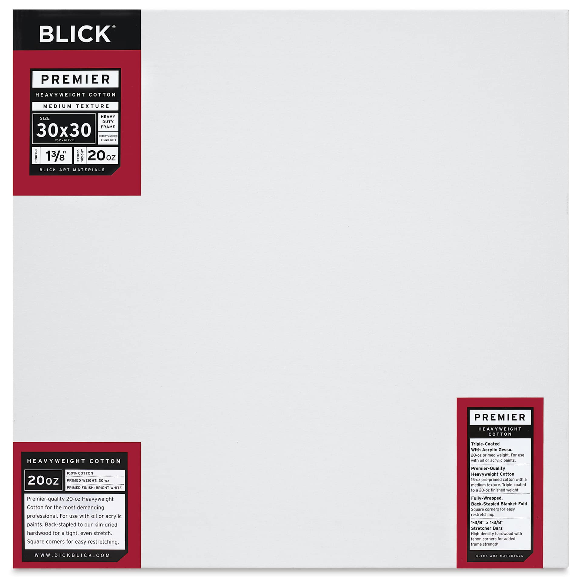 Blick Premier Heavyweight Stretched Cotton Canvas - 30" x 30", 1-3/8" Profile, front