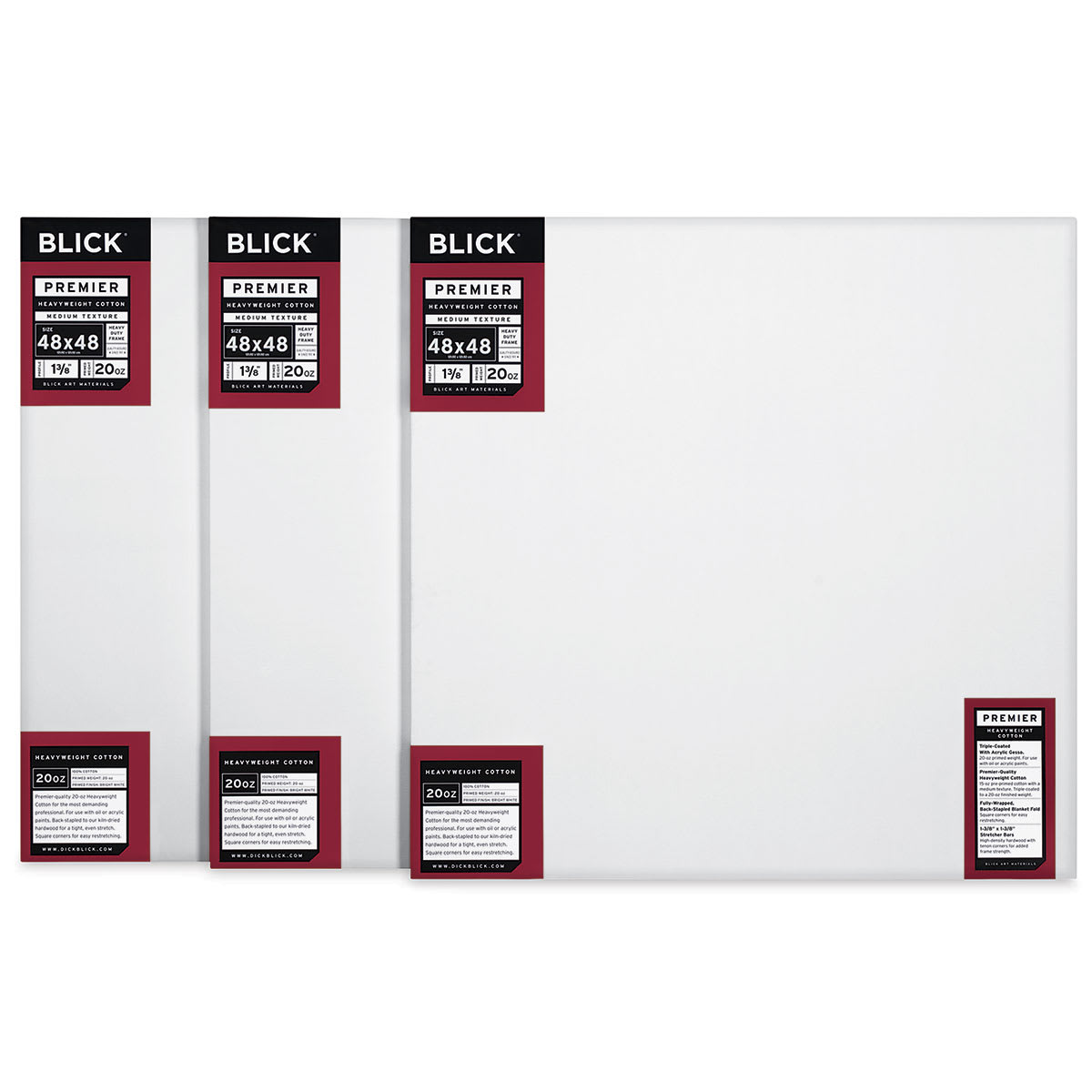 Blick Premier Heavyweight Stretched Cotton Canvas - 48" x 48", 1-3/8" Profile, Pkg of 3