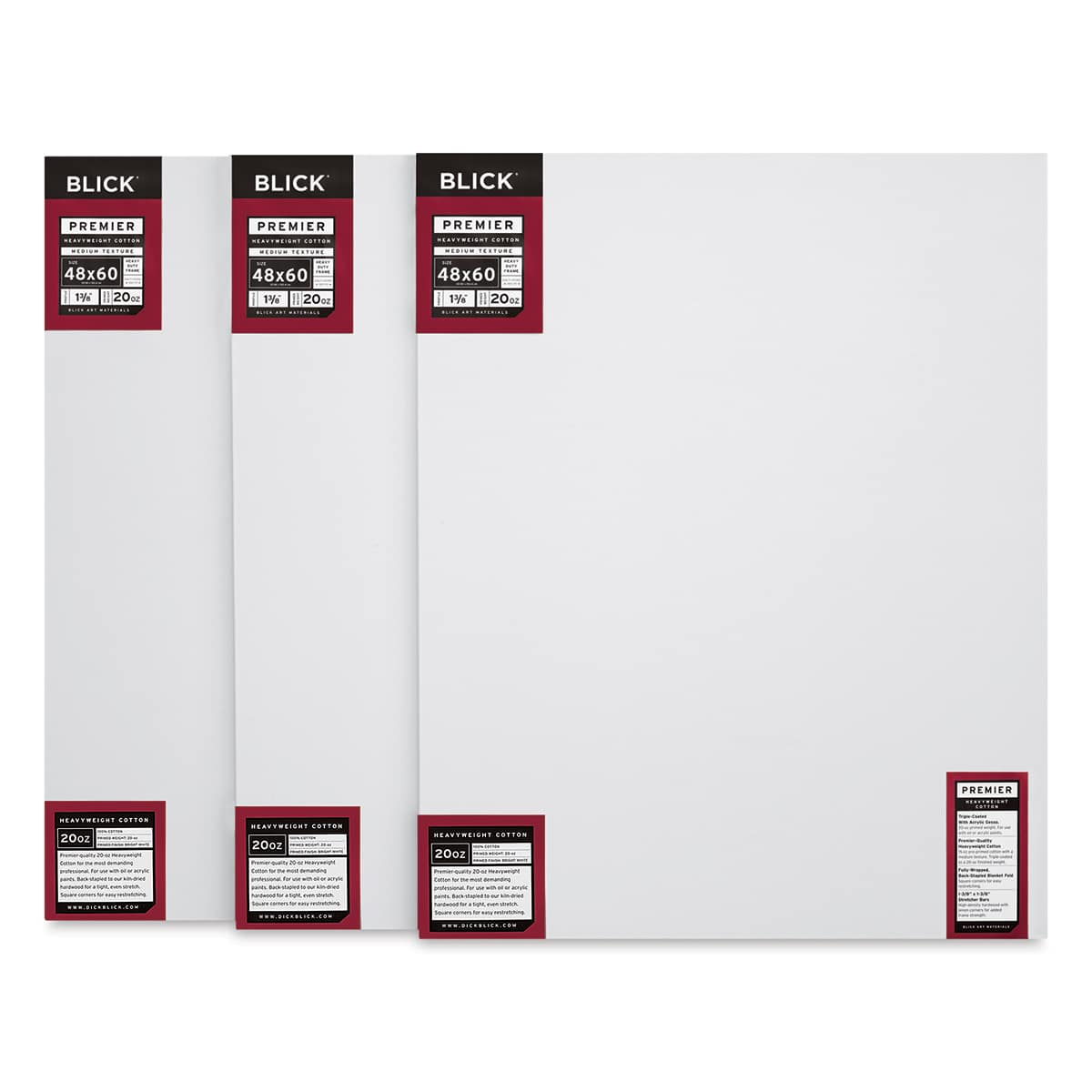 Blick Premier Heavyweight Stretched Cotton Canvas - 48" x 60", 1-3/8" Profile, Pkg of 3