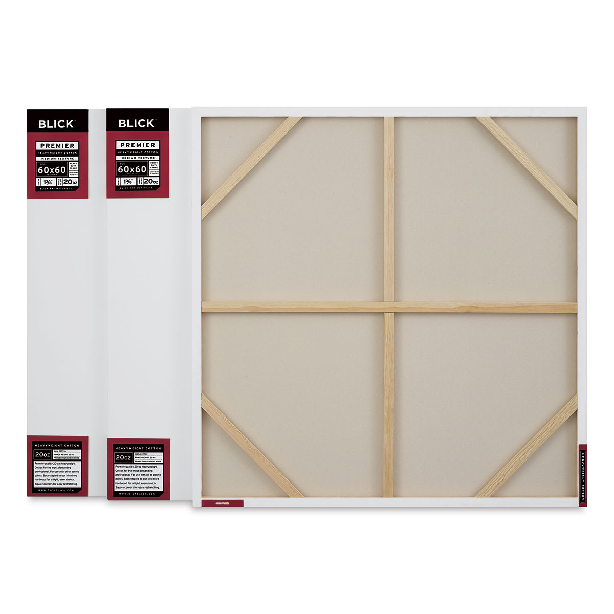Blick Premier Heavyweight Stretched Cotton Canvas - 60" x 60", 1-3/8" Profile, Pkg of 3 one showing the back