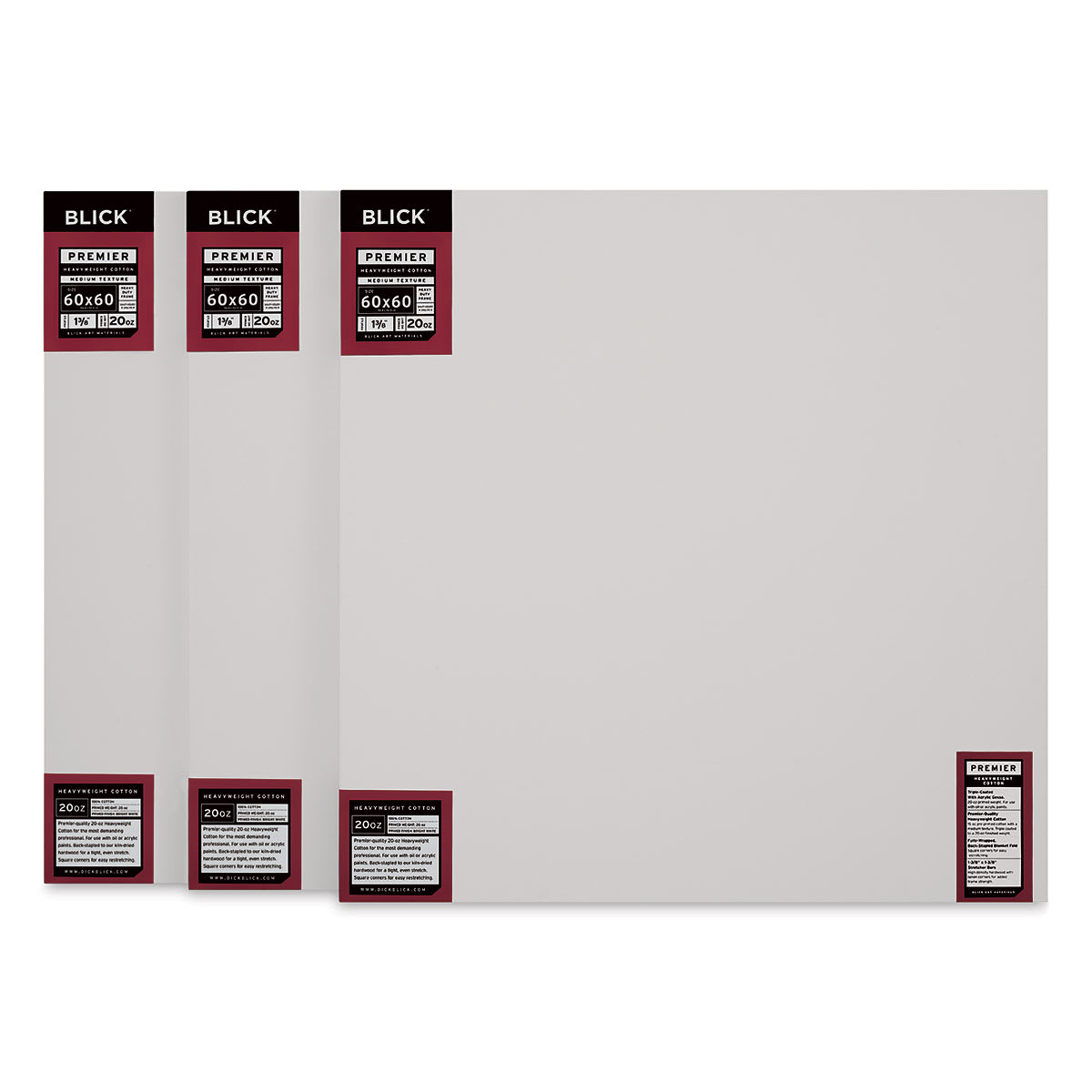 Blick Premier Heavyweight Stretched Cotton Canvas - 60" x 60", 1-3/8" Profile, Pkg of 3