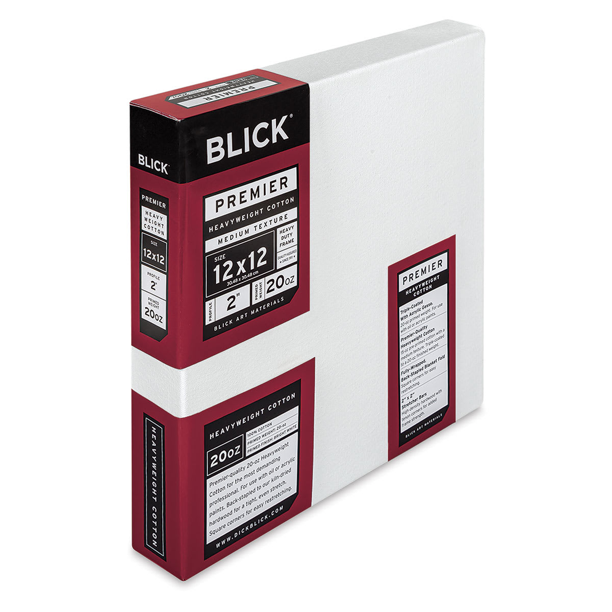 Blick Premier Heavyweight Stretched Cotton Canvas - 12" x 12", 2" Profile side view