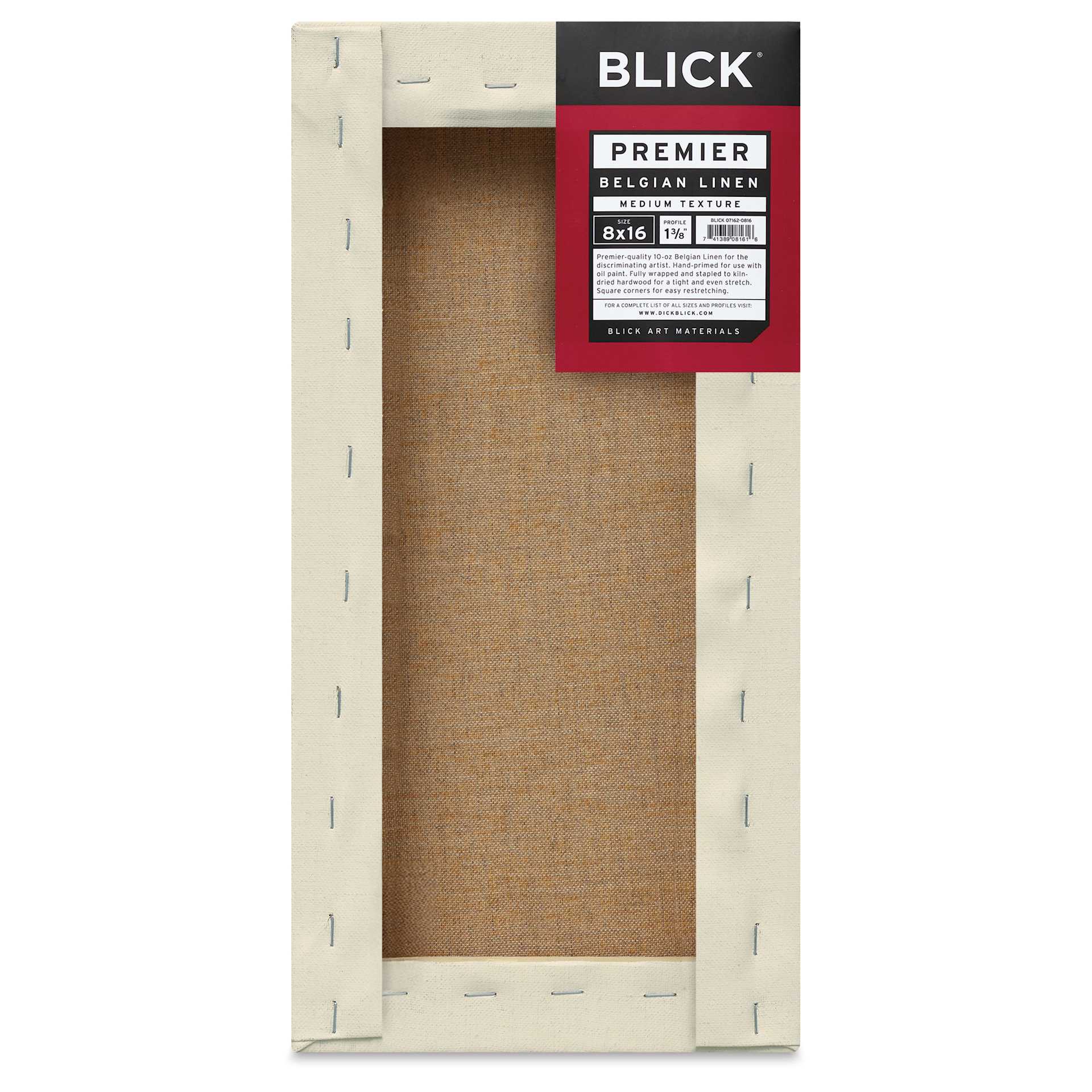 Blick Premier Belgian Linen - 8" x 16", Oil-Primed, 1-3/8" Profile, back with packaging
