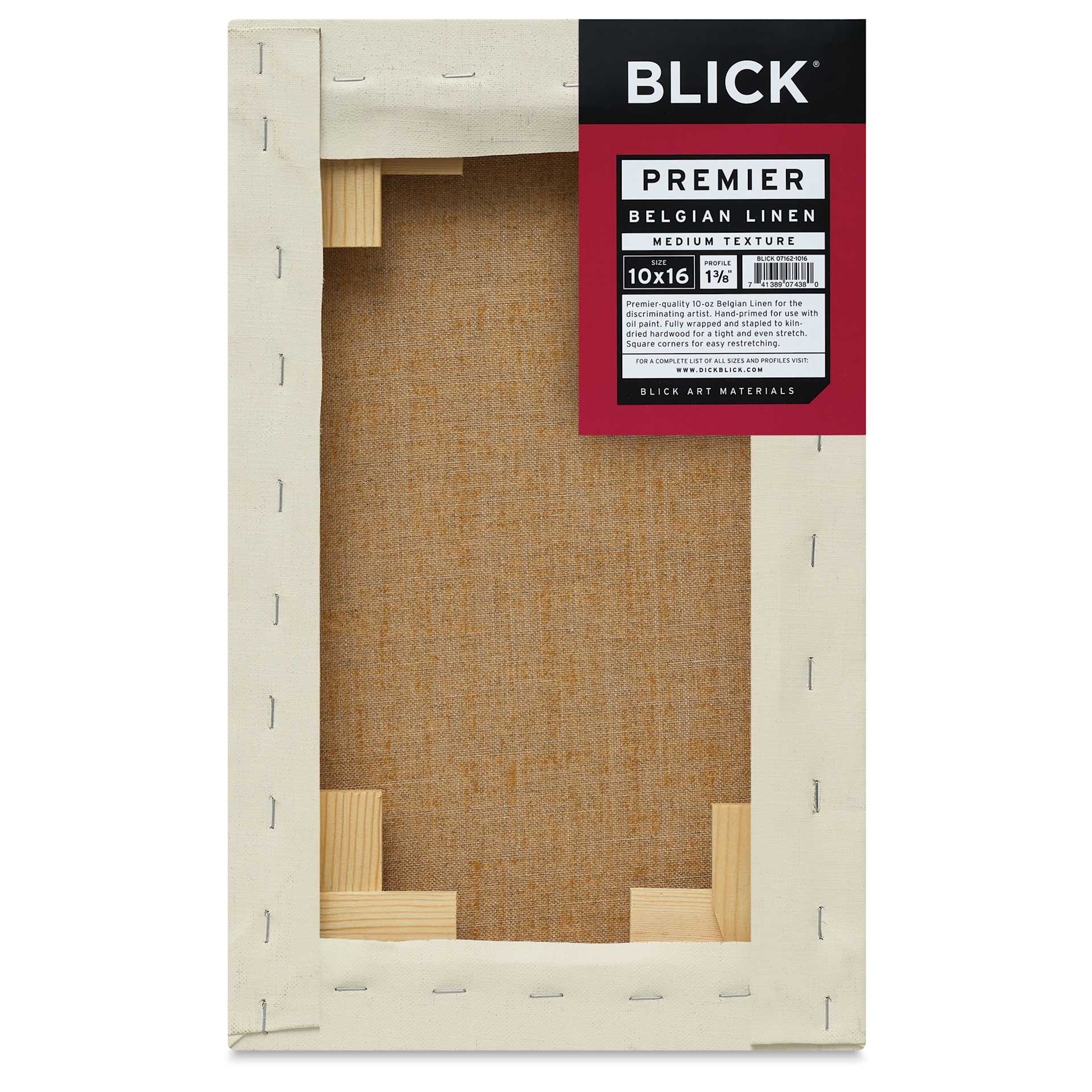 Blick Premier Belgian Linen - 10" x 16", Oil-Primed, 1-3/8" Profile, back with packaging