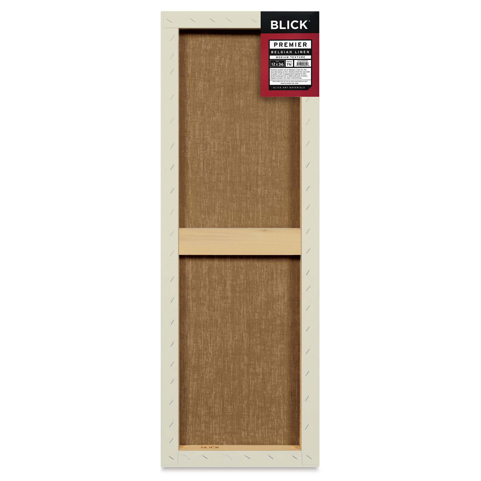 Blick Premier Belgian Linen - 12" x 36", Oil-Primed, 1-3/8" Profile, back with packaging