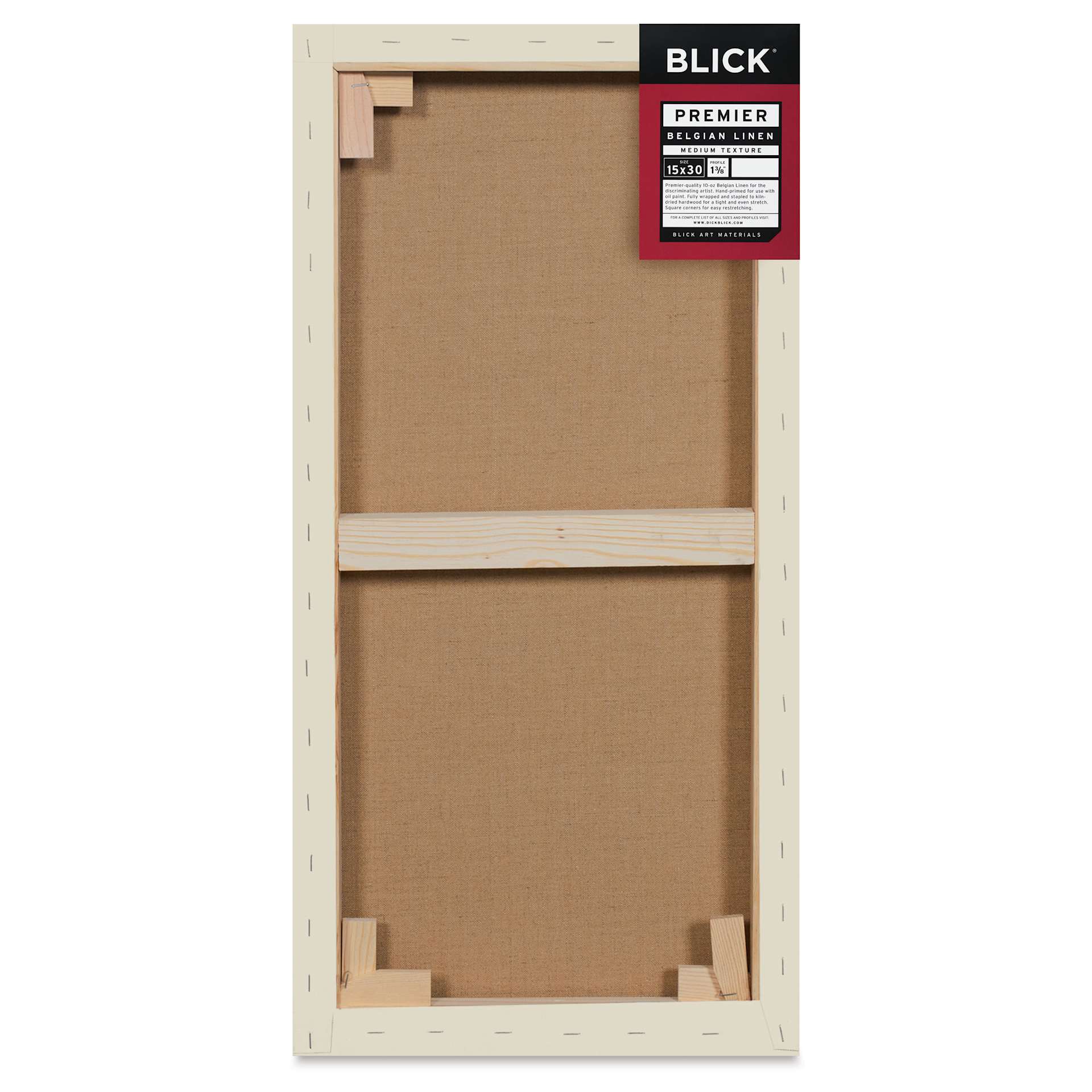Blick Premier Belgian Linen - 15" x 30", Oil-Primed, 1-3/8" Profile, back with packaging