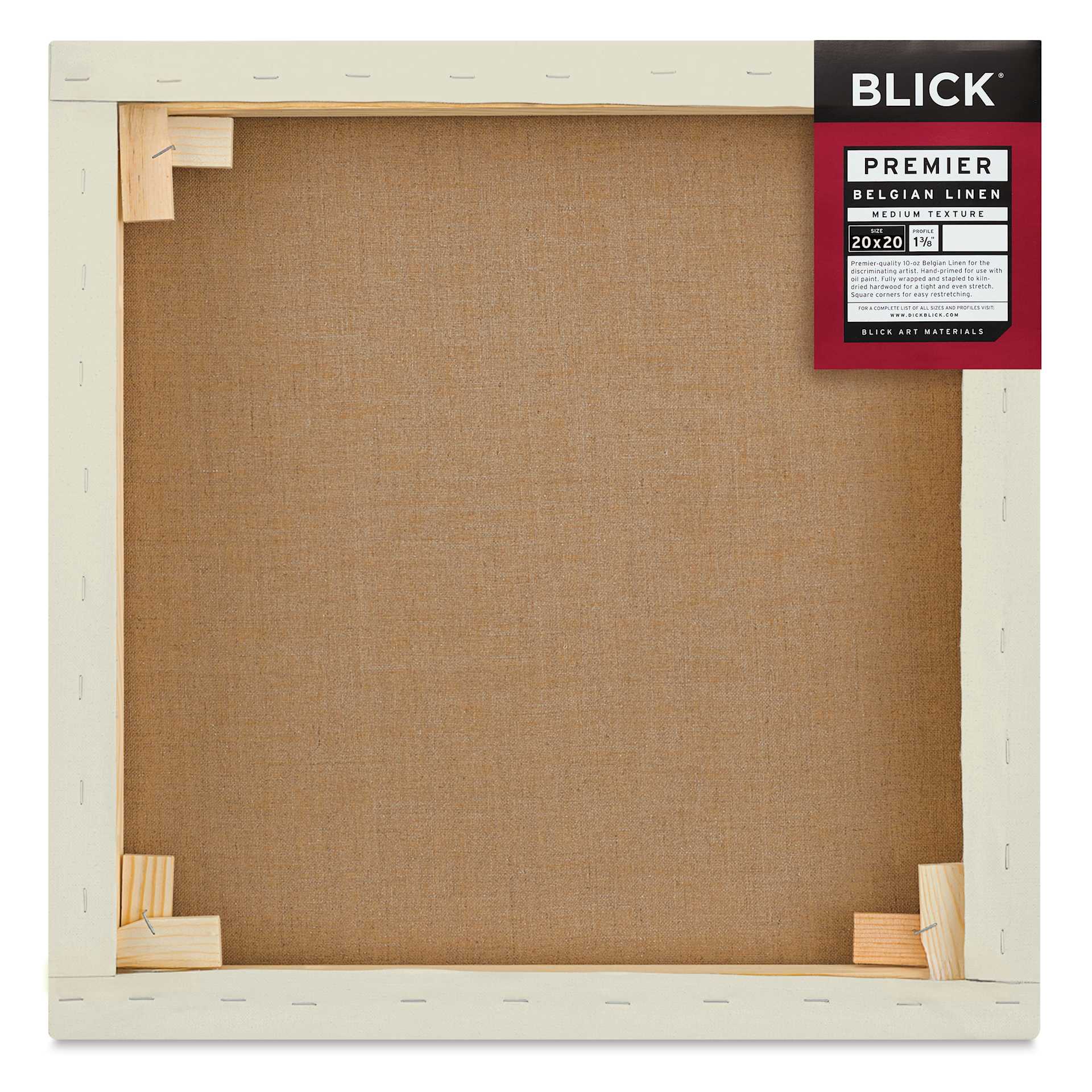 Blick Premier Belgian Linen - 20" x 20", Oil-Primed, 1-3/8" Profile, back with packaging