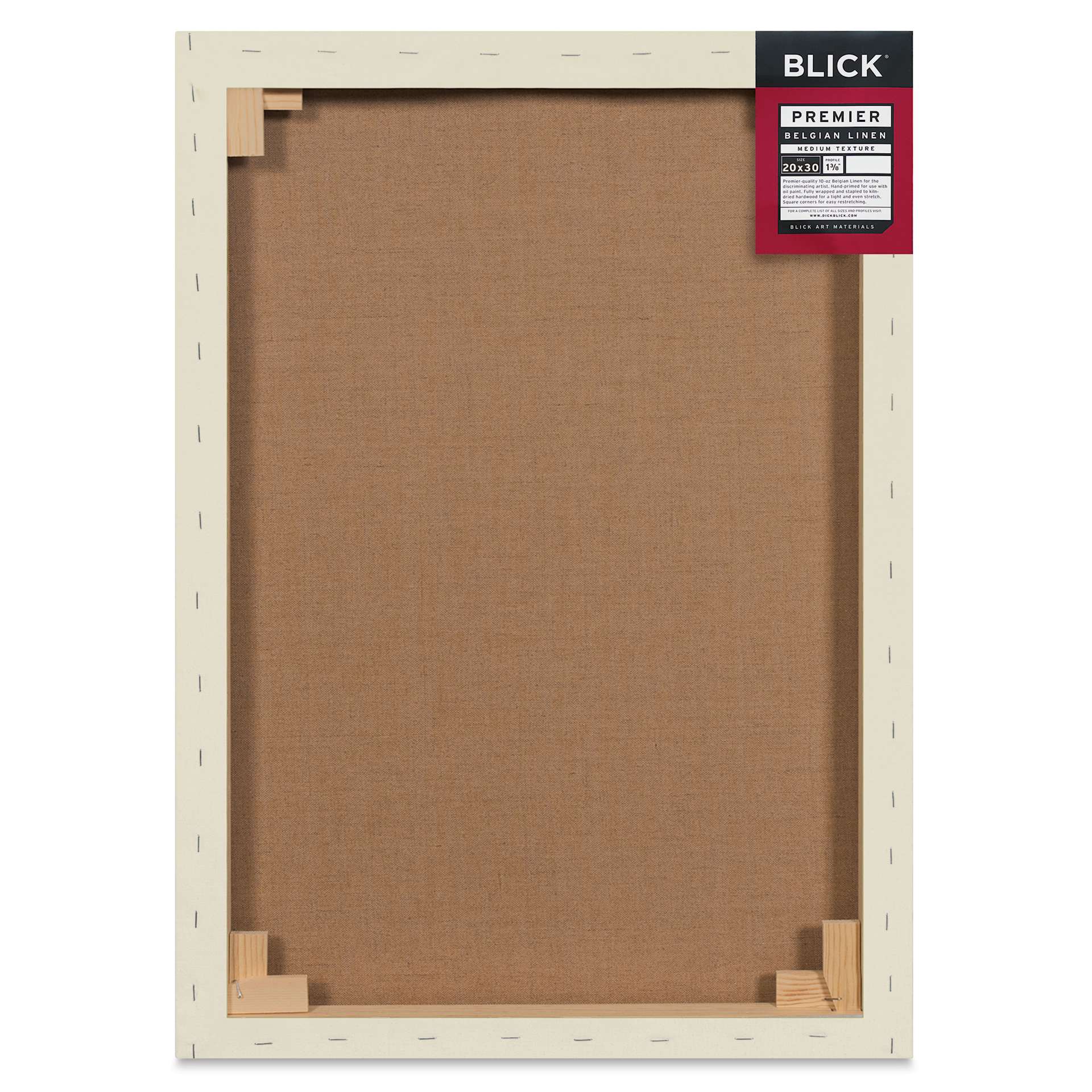 Blick Premier Belgian Linen - 20" x 30", Oil-Primed, 1-3/8" Profile, back with packaging