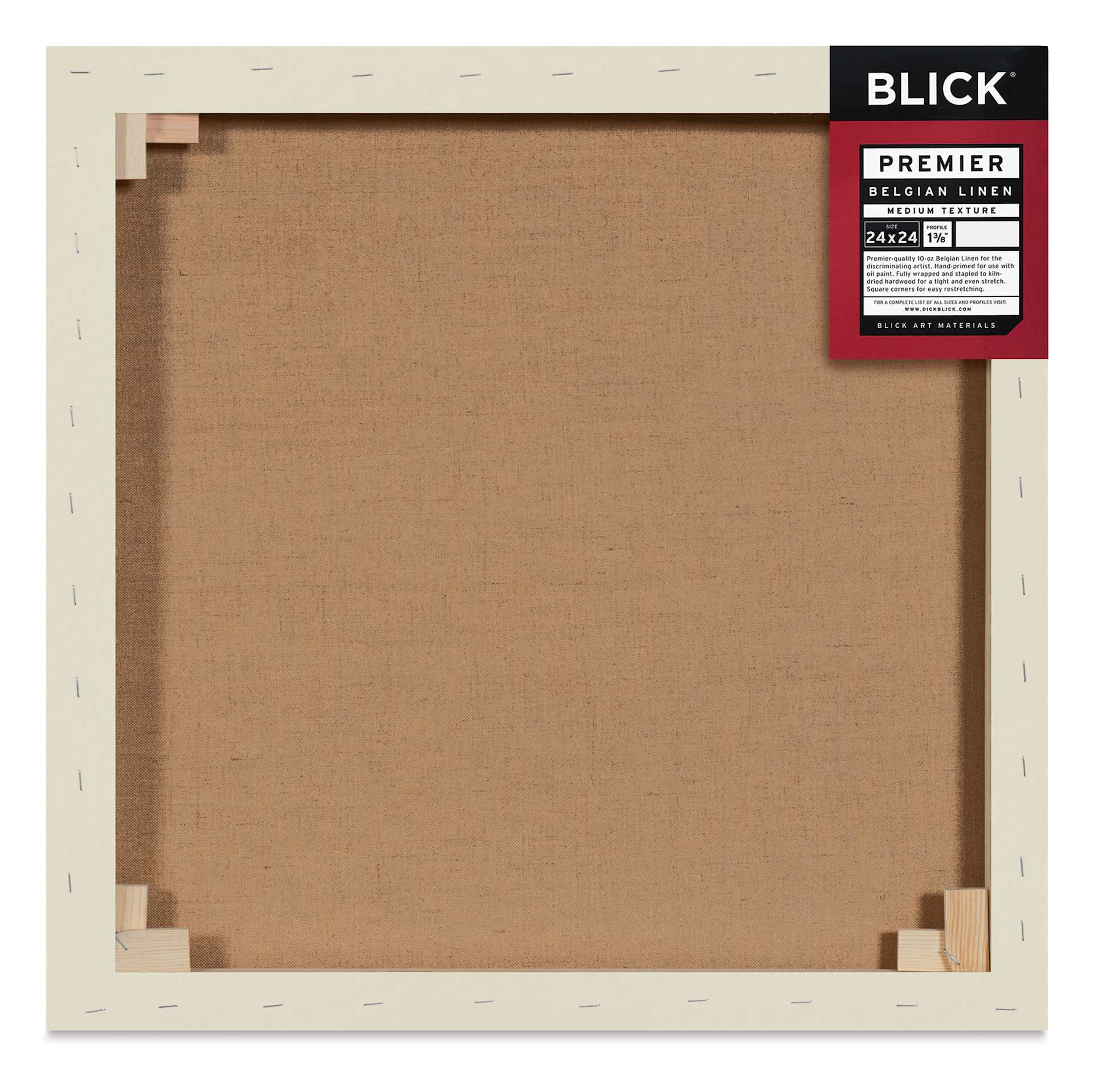 Blick Premier Belgian Linen - 24" x 24", Oil-Primed, 1-3/8" Profile, back with packaging