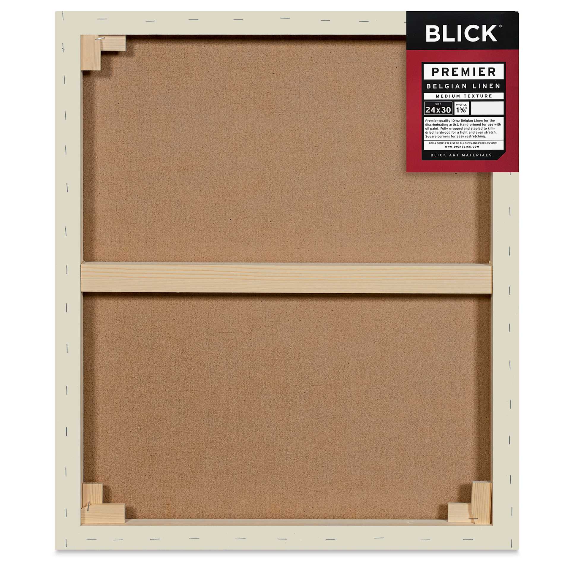 Blick Premier Belgian Linen - 24" x 30", Oil-Primed, 1-3/8" Profile, back with packaging