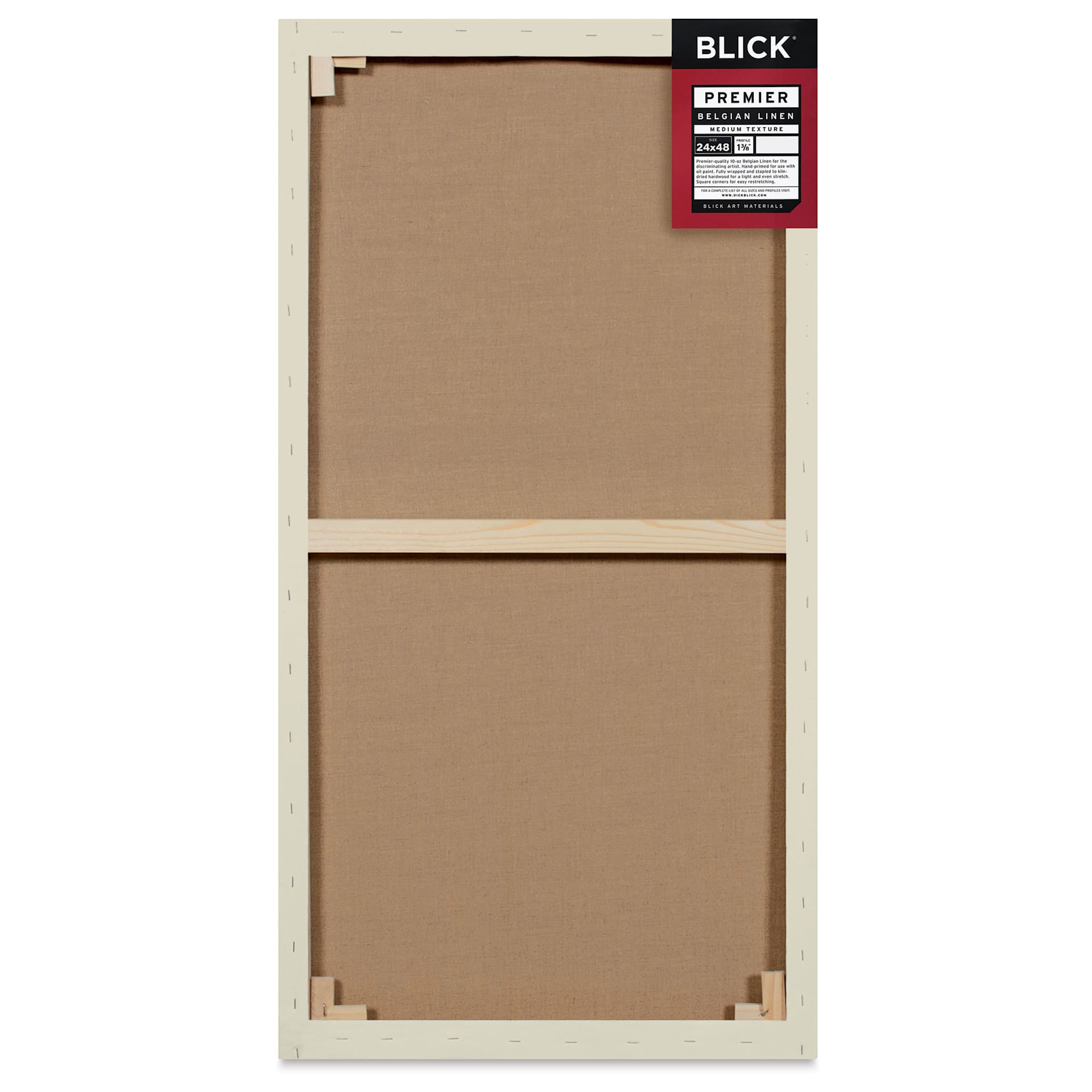 Blick Premier Belgian Linen - 24" x 48", Oil-Primed, 1-3/8" Profile, back with packaging