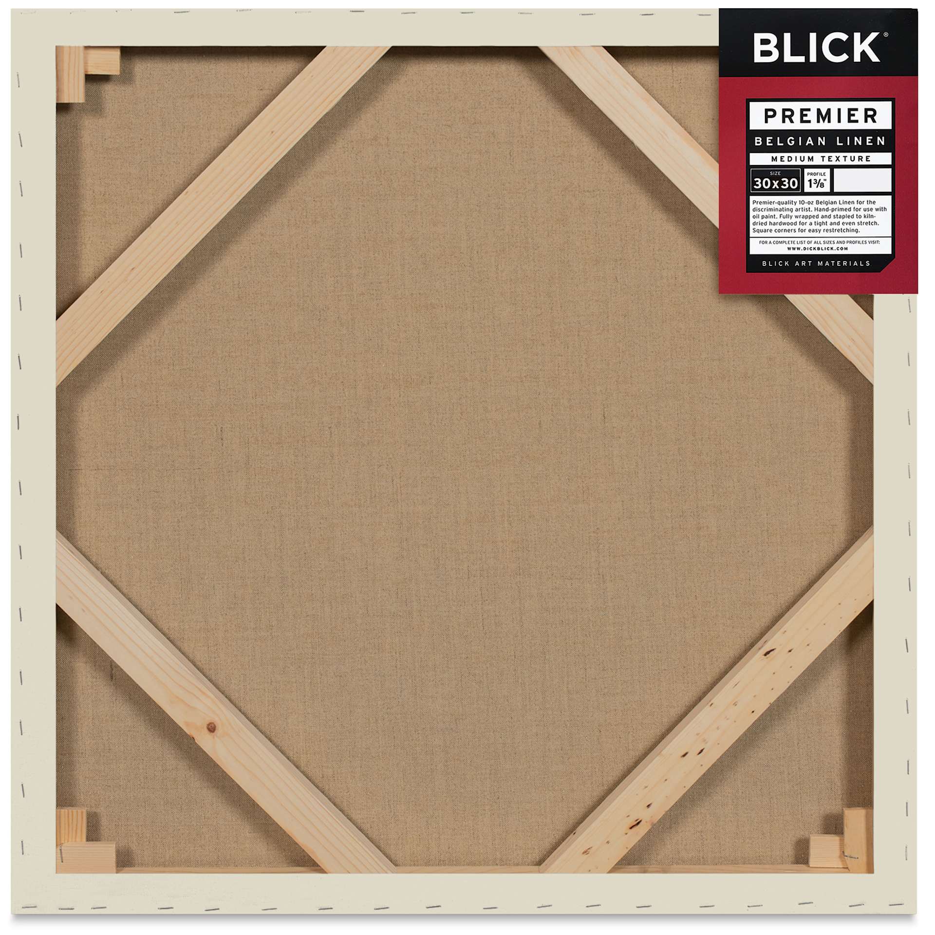 Blick Premier Belgian Linen - 30" x 30", Oil-Primed, 1-3/8" Profile, back with packaging